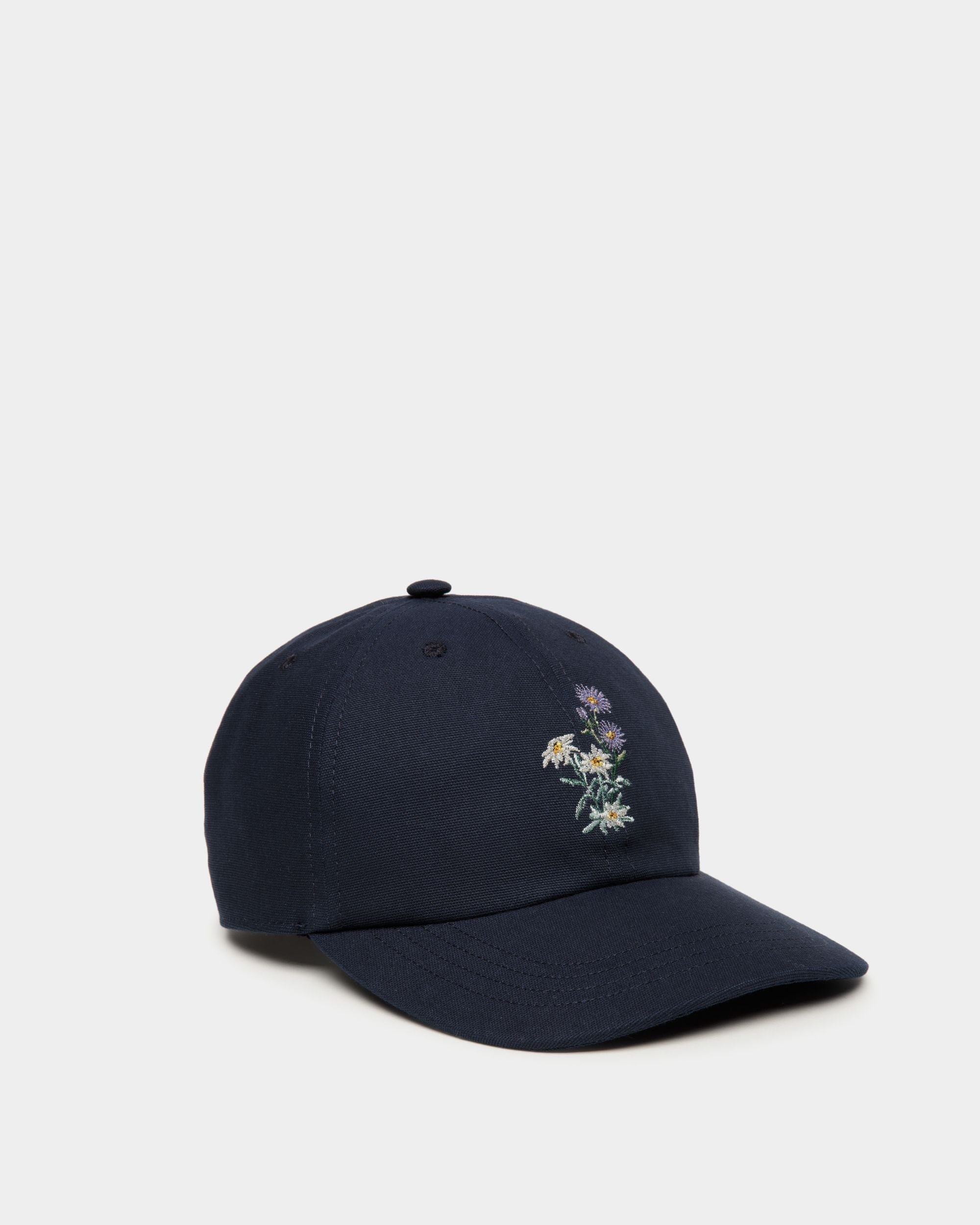 Baseball Hat With Mountain Flowers In Navy Blue Cotton - Men's - Bally - 01