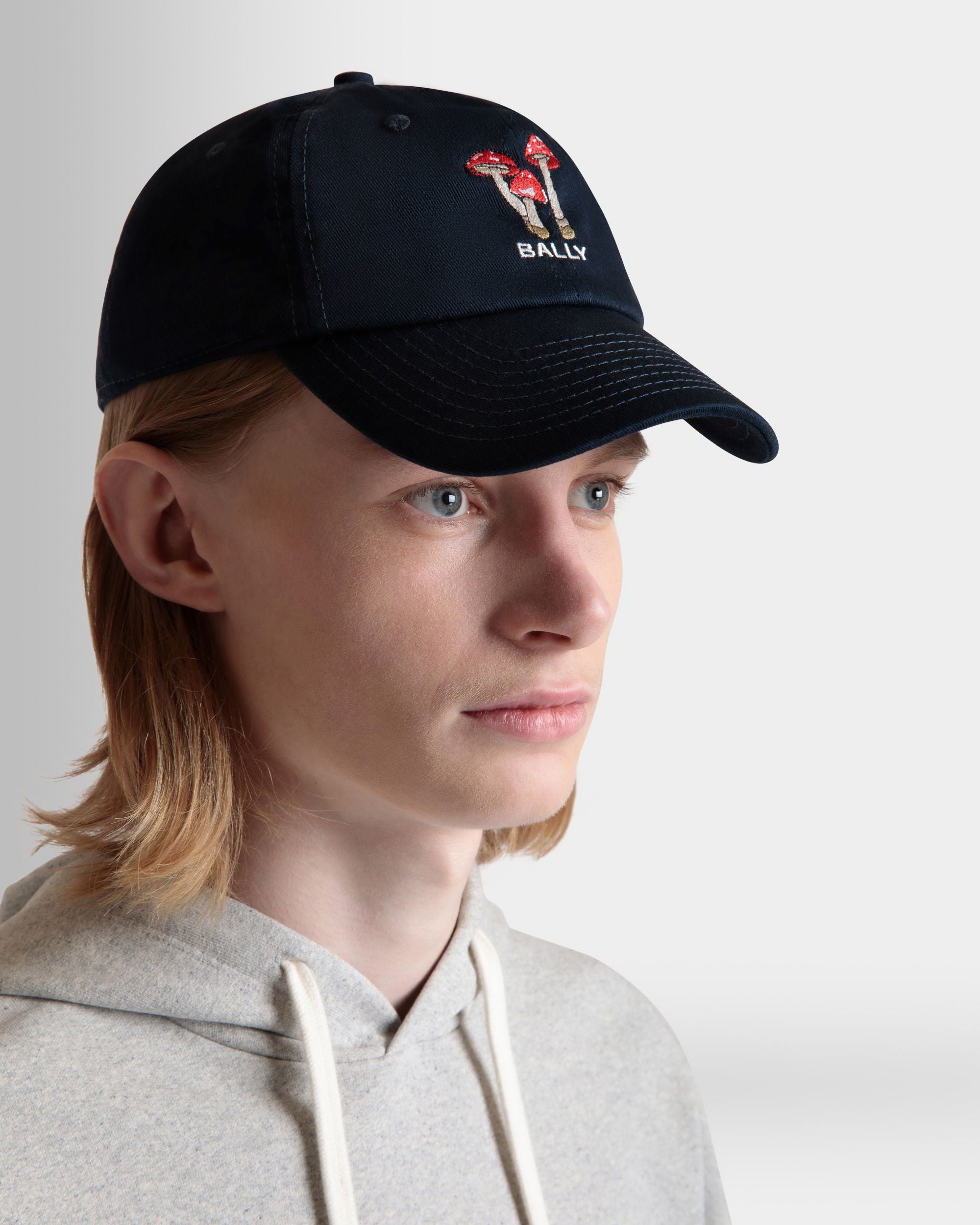 Baseball Hat With Enchanting Mushrooms in Navy Blue Cotton - Men's - Bally - 02