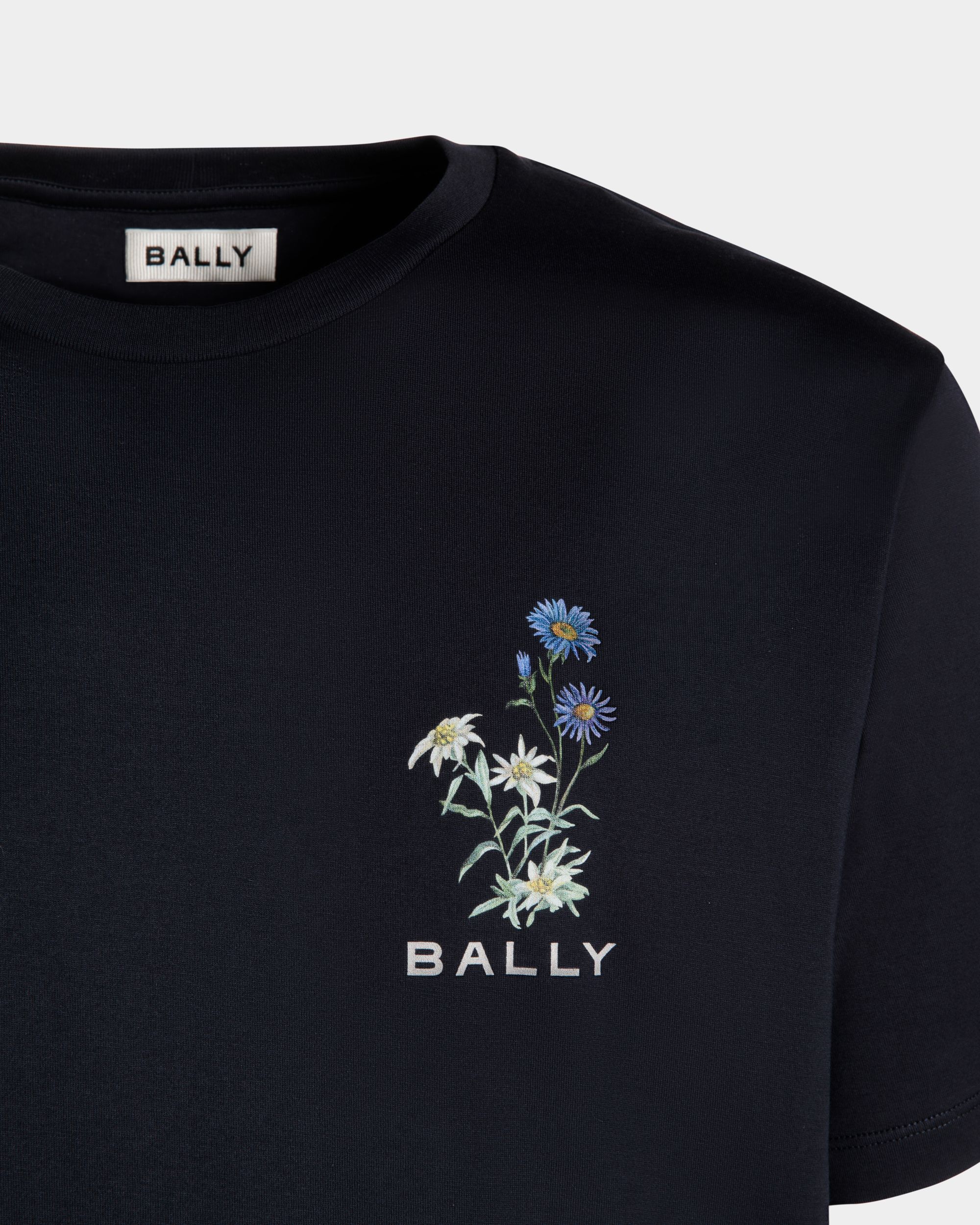 T-Shirt With Mountain Flower Print In Navy Blue Cotton - Men's - Bally - 02