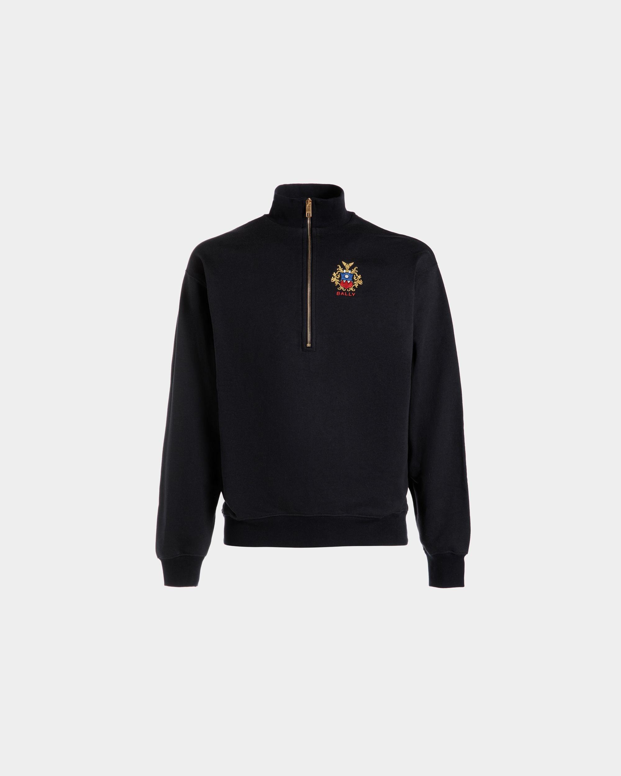 Half Zip Sweatshirt With a Bally Crest Logo In Navy Blue Cotton - Men's - Bally - 01