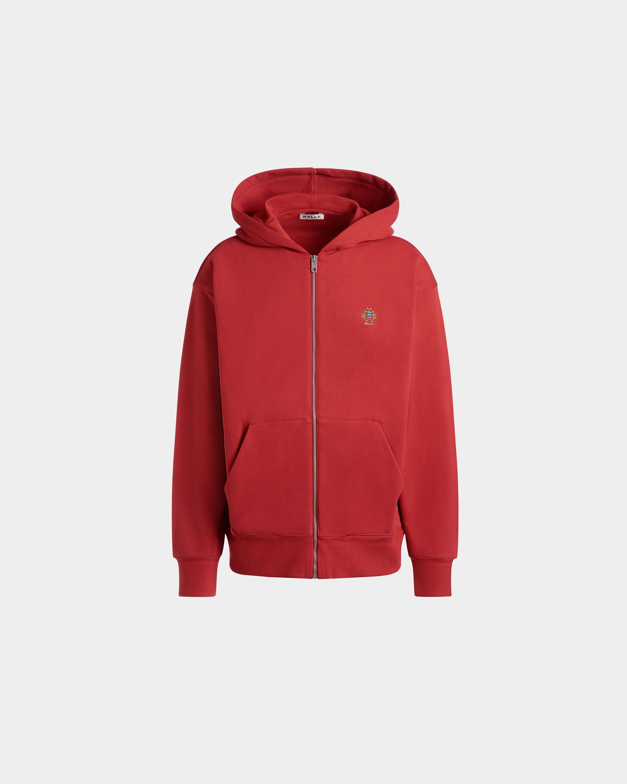 Hoodie With a Bally Crest Logo In Red Cotton - Men's - Bally - 01