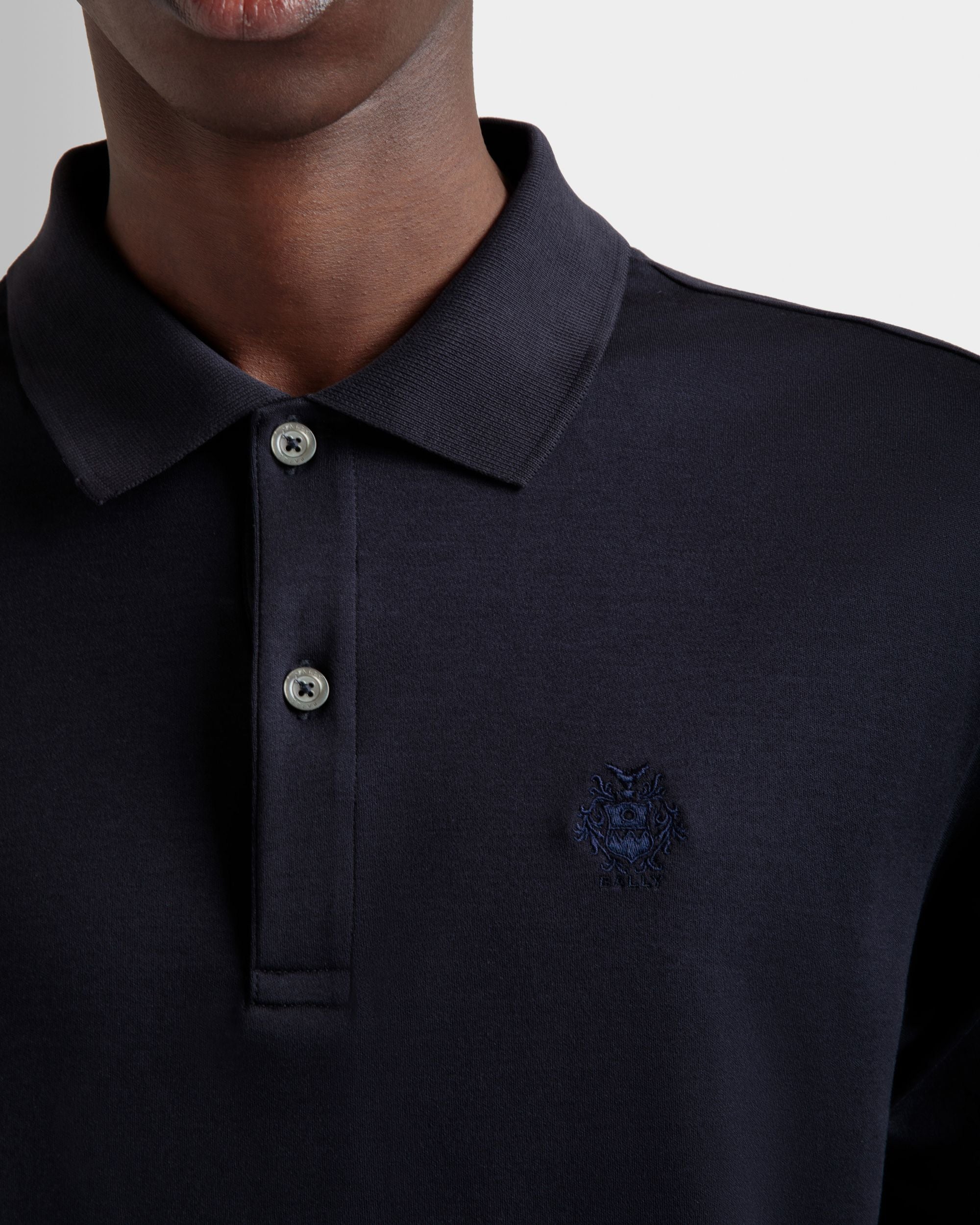 Polo De Manga Corta Con Escudo Bally Crest De Mezcla De Algodón Y Seda Navy Blue - Hombre - Bally - 03