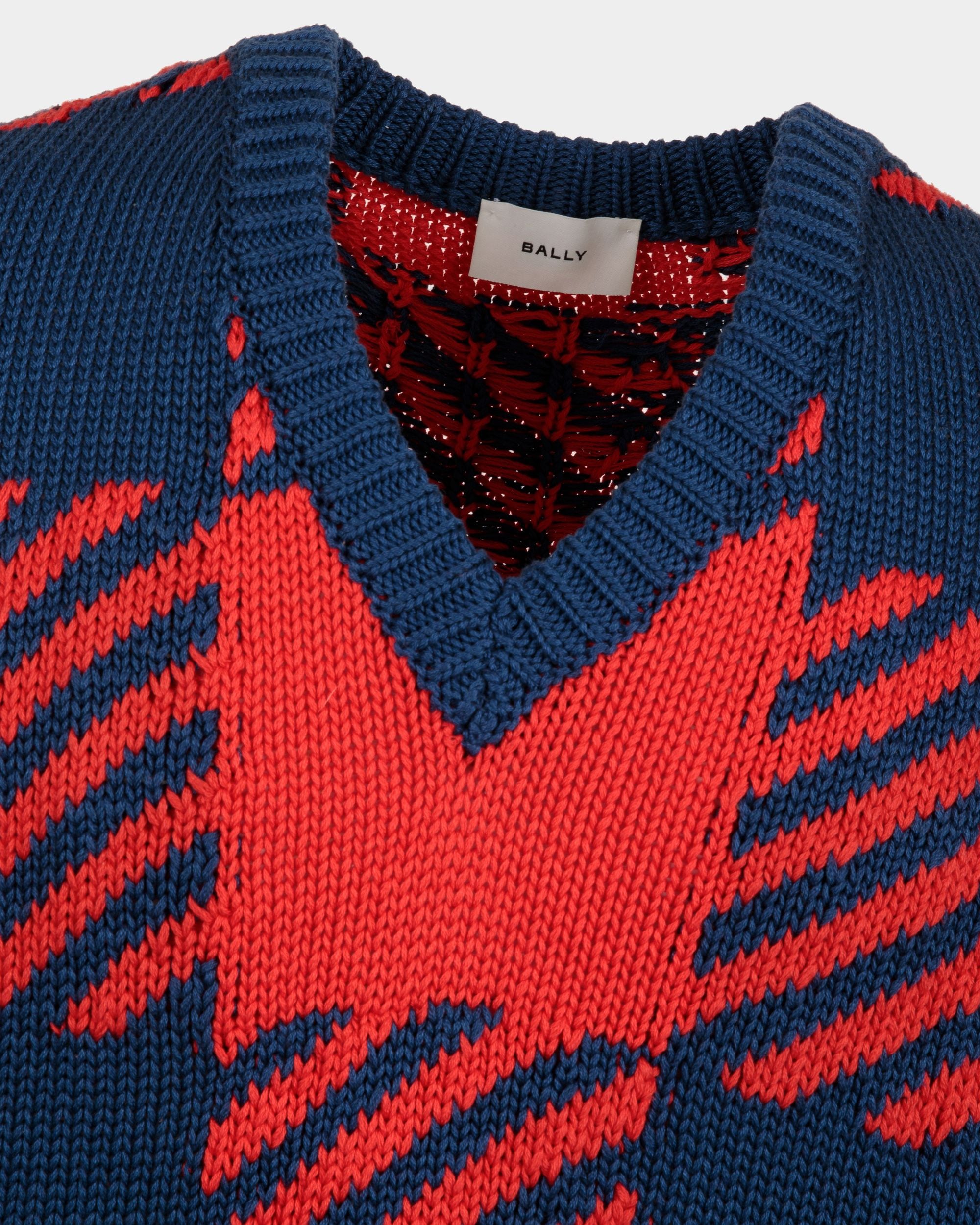 V-Neck Sweater in Red and Blue Cotton - Men's - Bally - 02