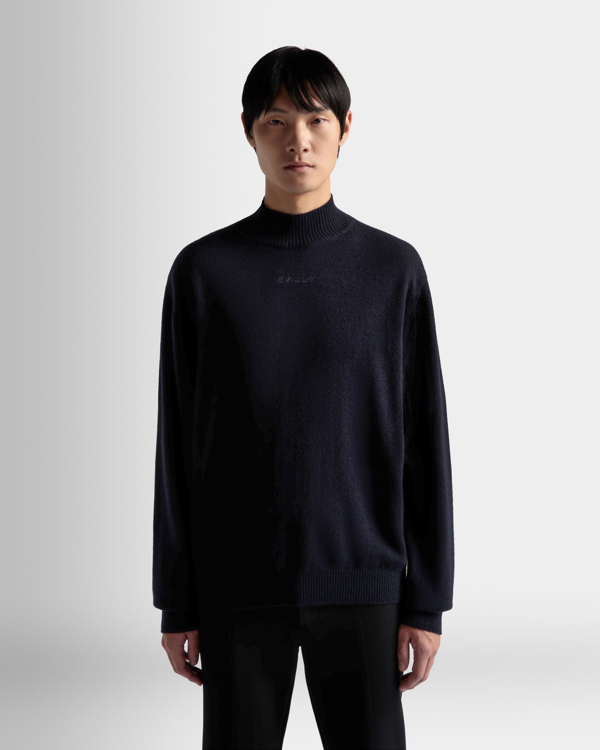 Turtleneck Sweater In Dark Blue Cashmere - Men's - Bally - 03