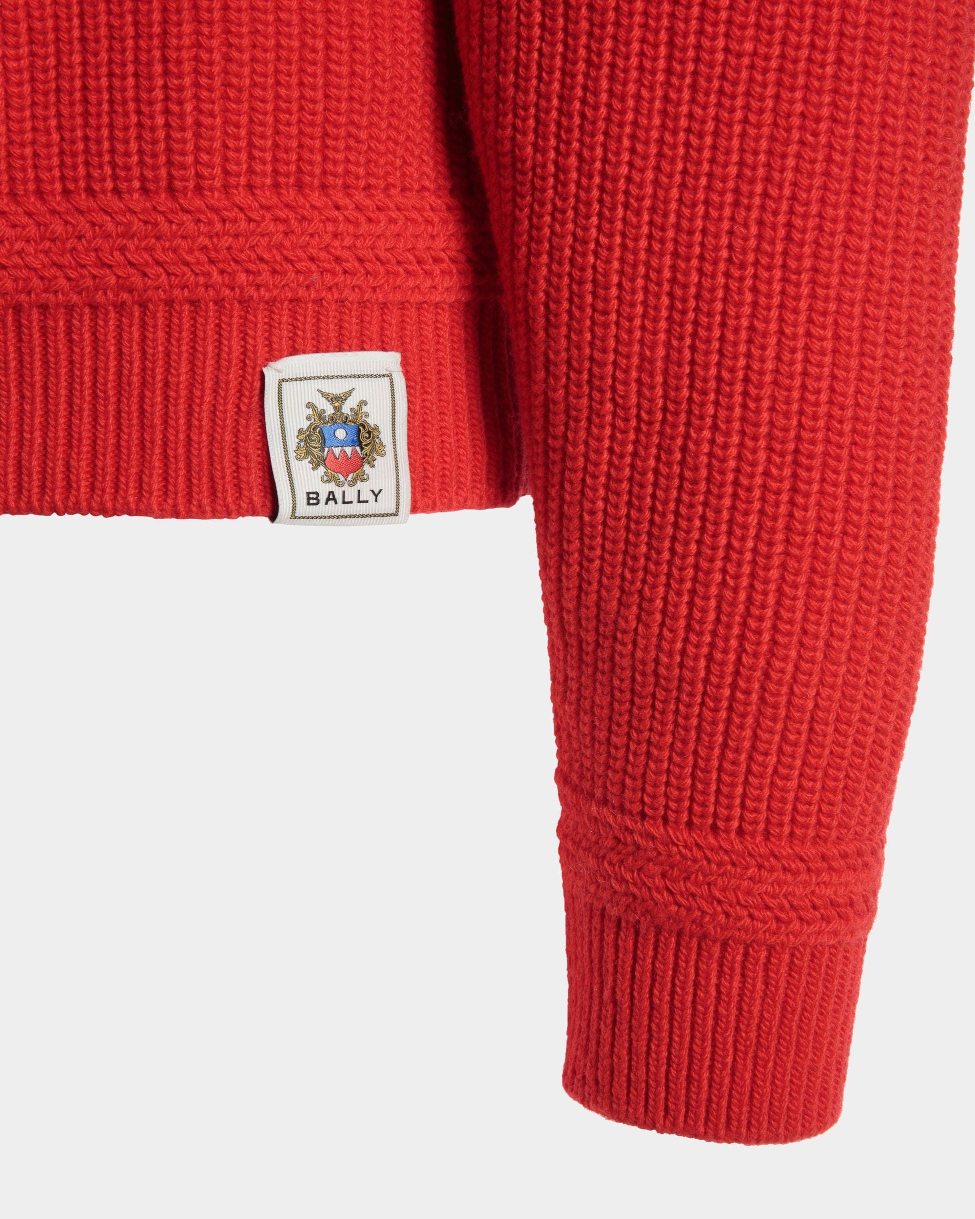 Crewneck Sweater With Bally Crest Logo In Candy Red Wool - Men's - Bally - 05