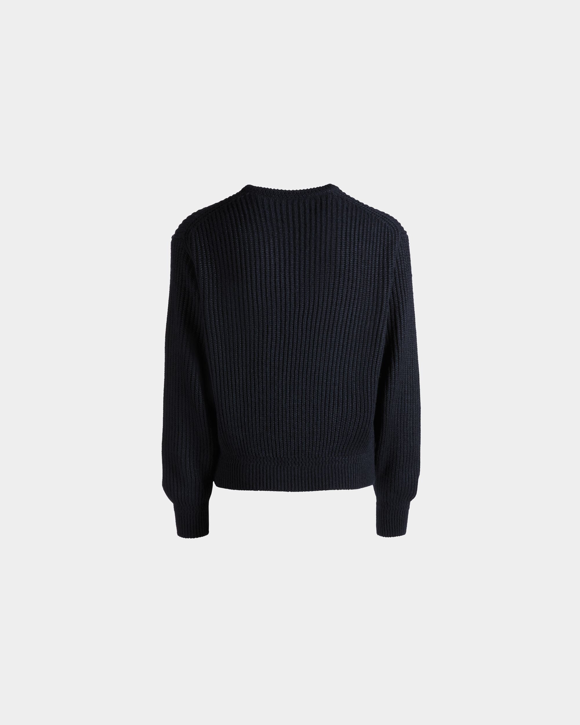 Crewneck Sweater With Bally Crest Logo In Navy Blue Wool And Silk - Men's - Bally - 08