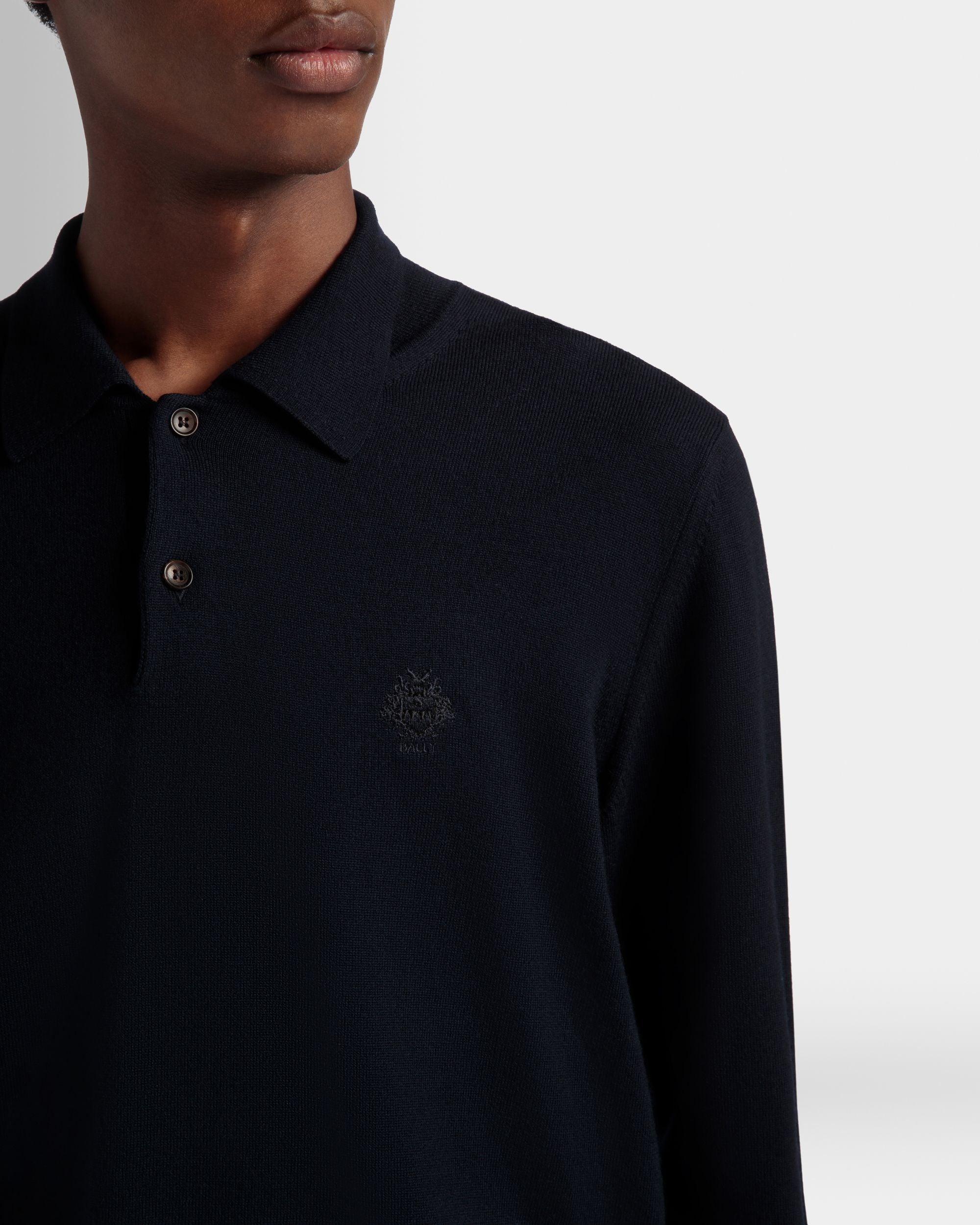 Polo De Manga Larga De Lana Navy Blue Con Logo Bally Crest - Hombre - Bally - 04