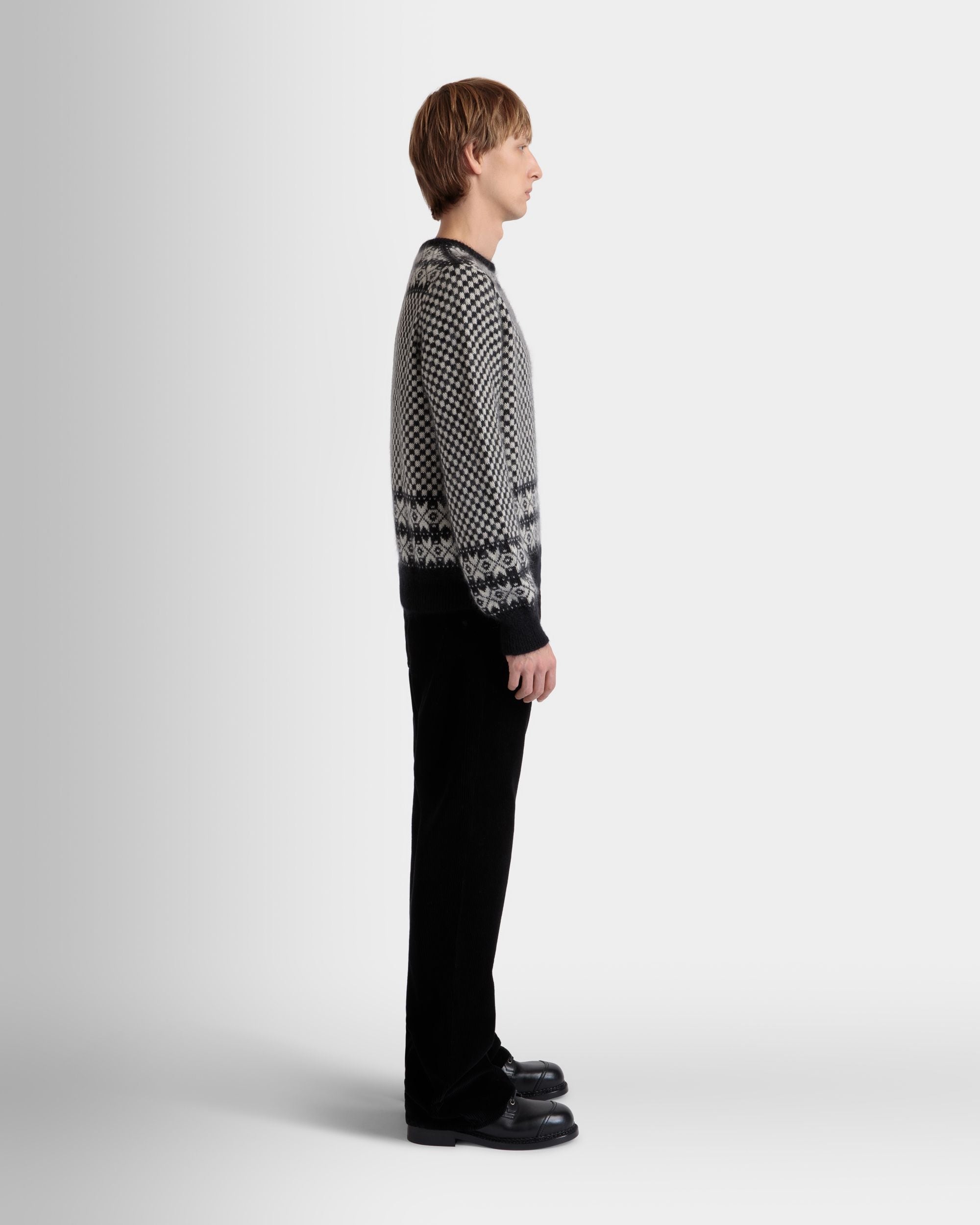 Crewneck Sweater In Black And White Mohair And Silk - Men's - Bally - 05