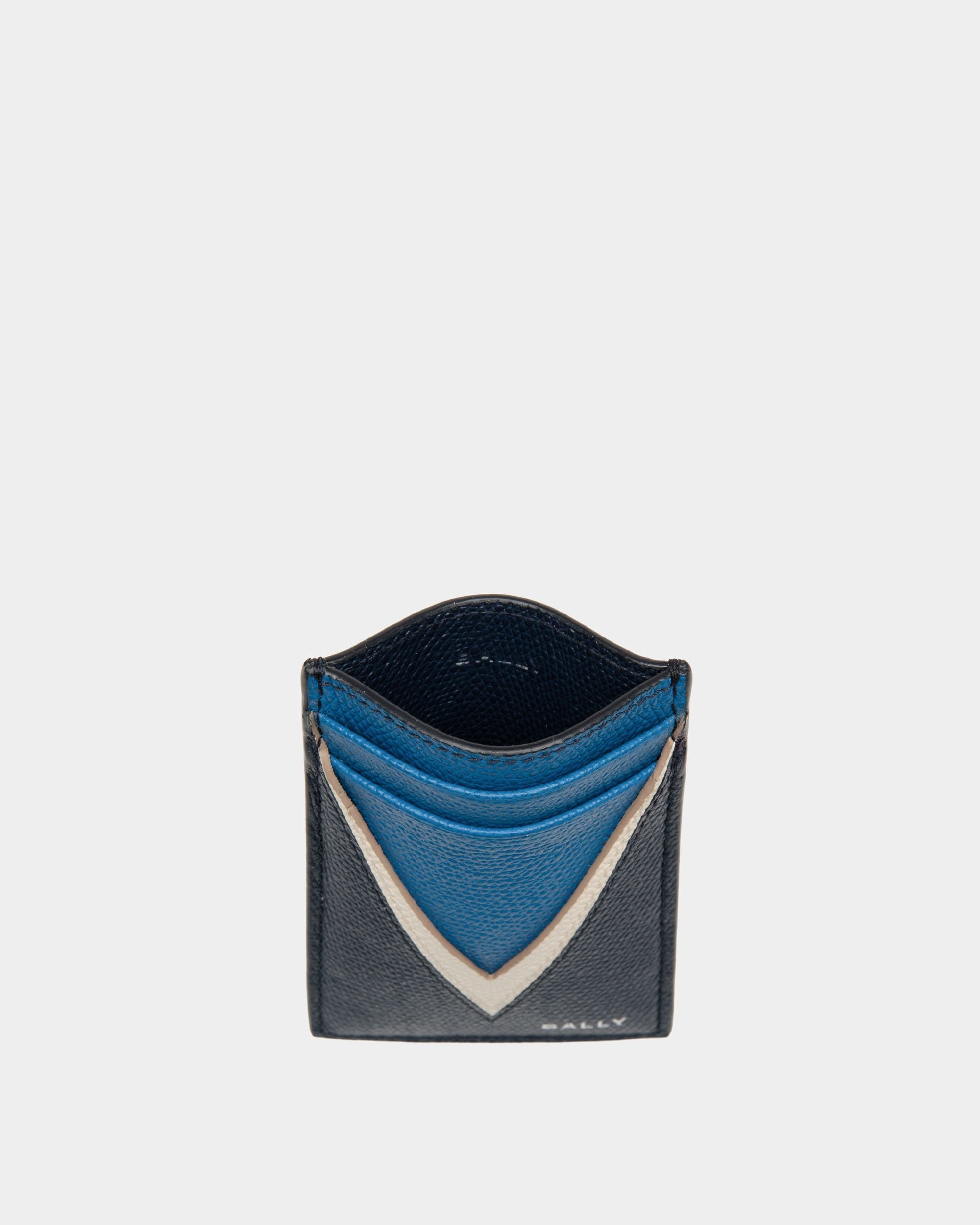 Flag Card Holder in Blue Leather - Men's - Bally - 03