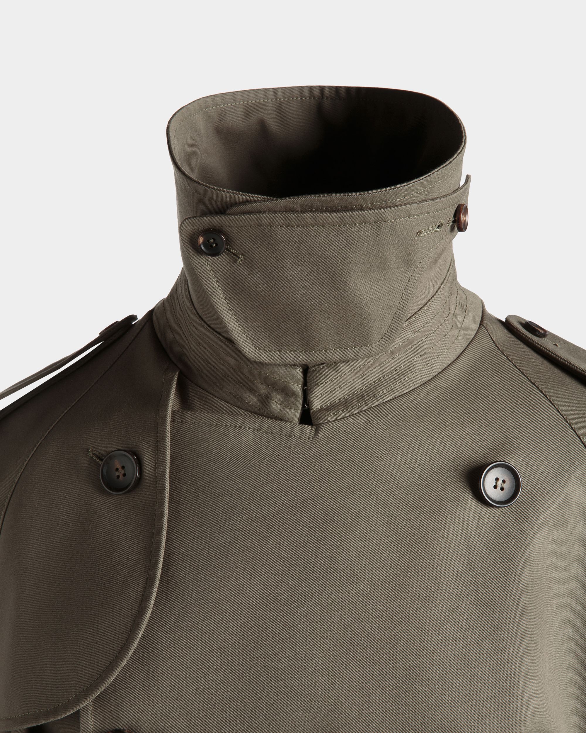 Double-breasted Trench In Military Green Cotton Blend Gabardine - Men's - Bally - 05