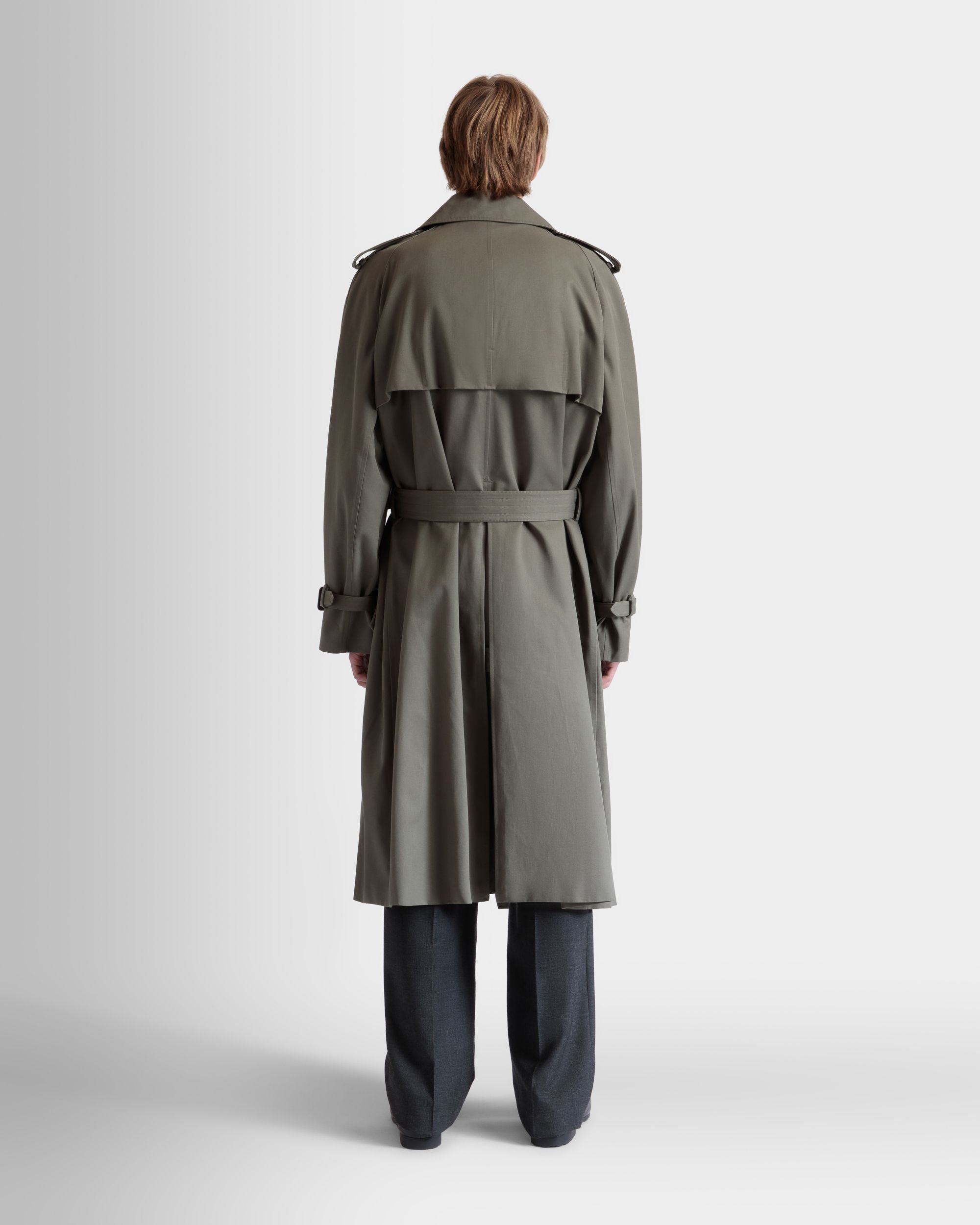 Double-breasted Trench In Military Green Cotton Blend Gabardine - Men's - Bally - 07