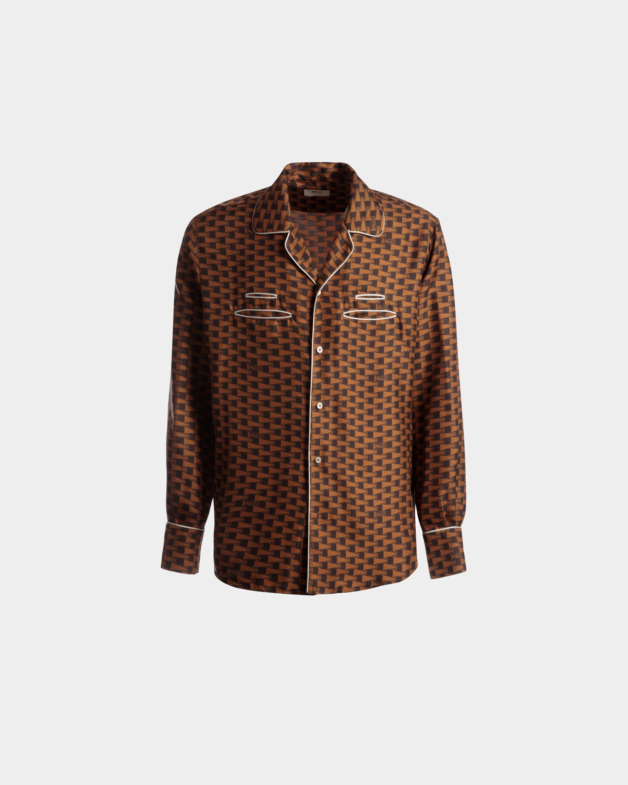 Pennant Print Shirt In Brown Silk - Men's - Bally - 01