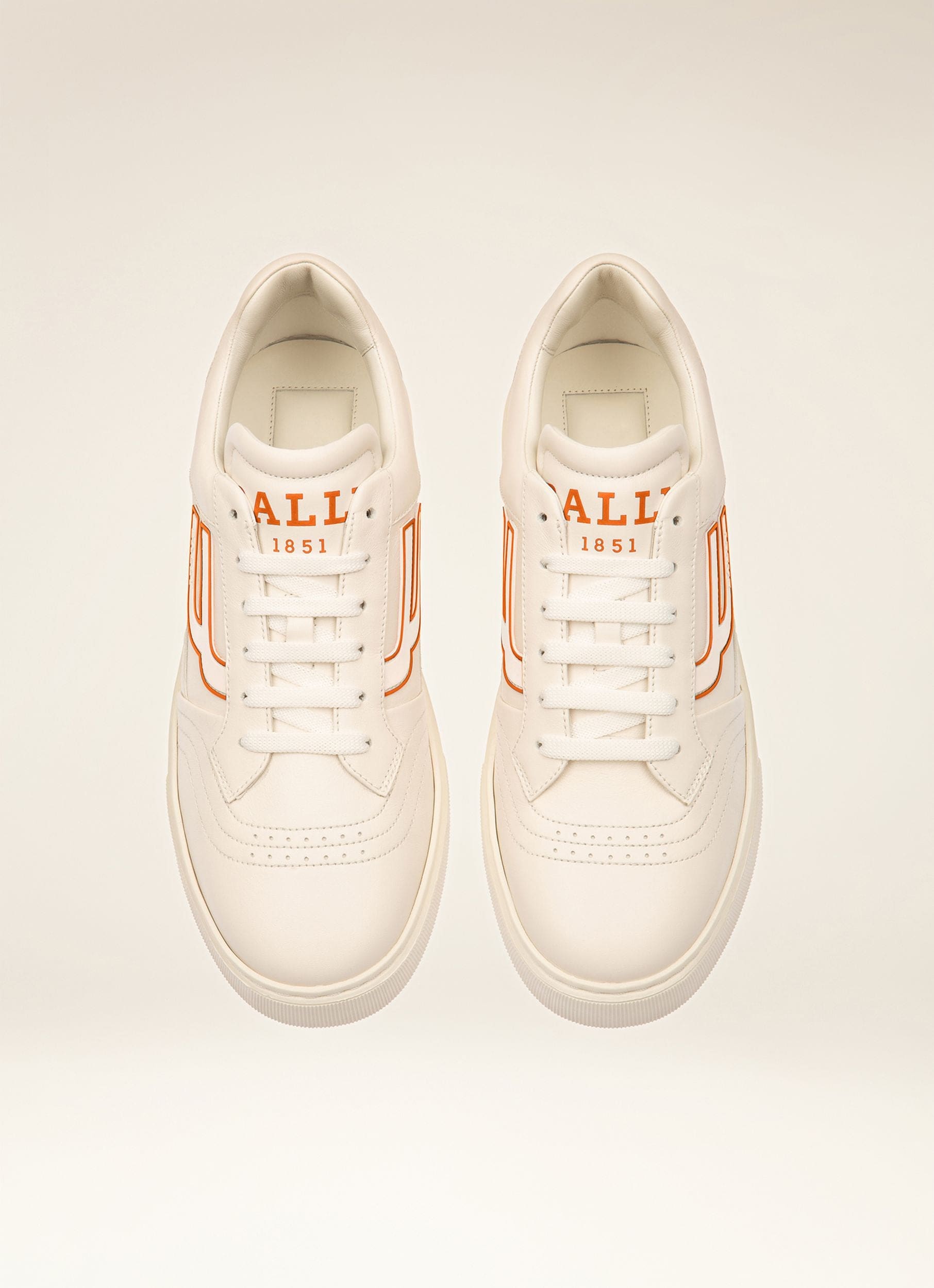 Triumph Leather Sneakers In White & Orange - Men's - Bally - 04