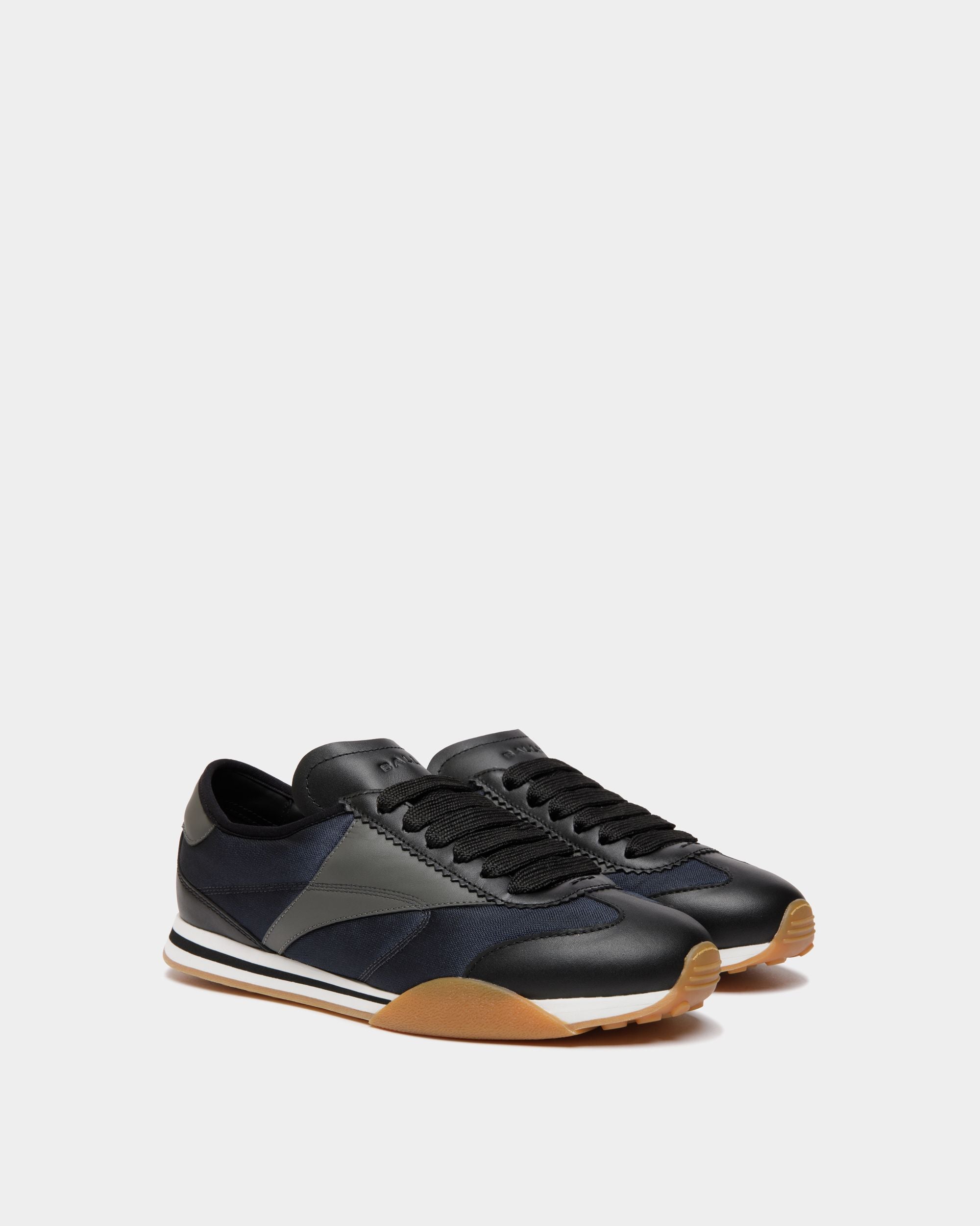 Sussex Sneaker In Black And Navy Blue Leather And Fabric - Men's - Bally - 03