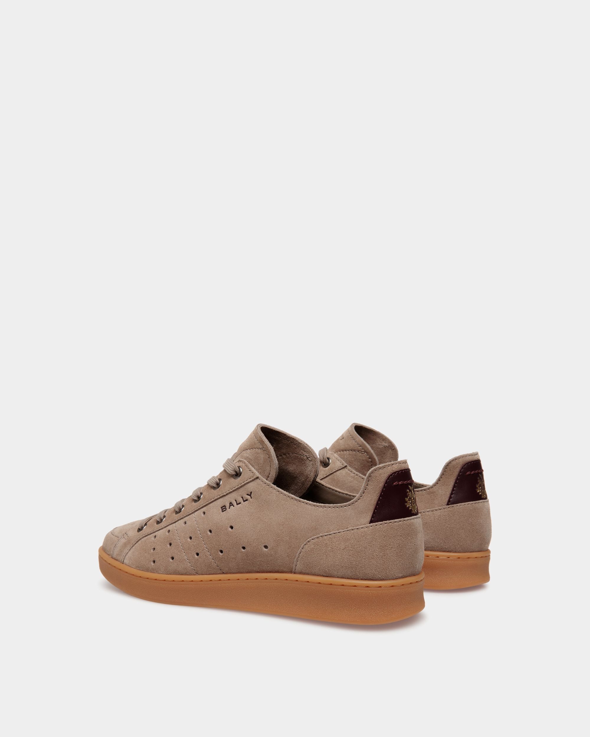 Tennis Sneaker in Taupe and Deep Burgundy Suede - Men's - Bally - 03