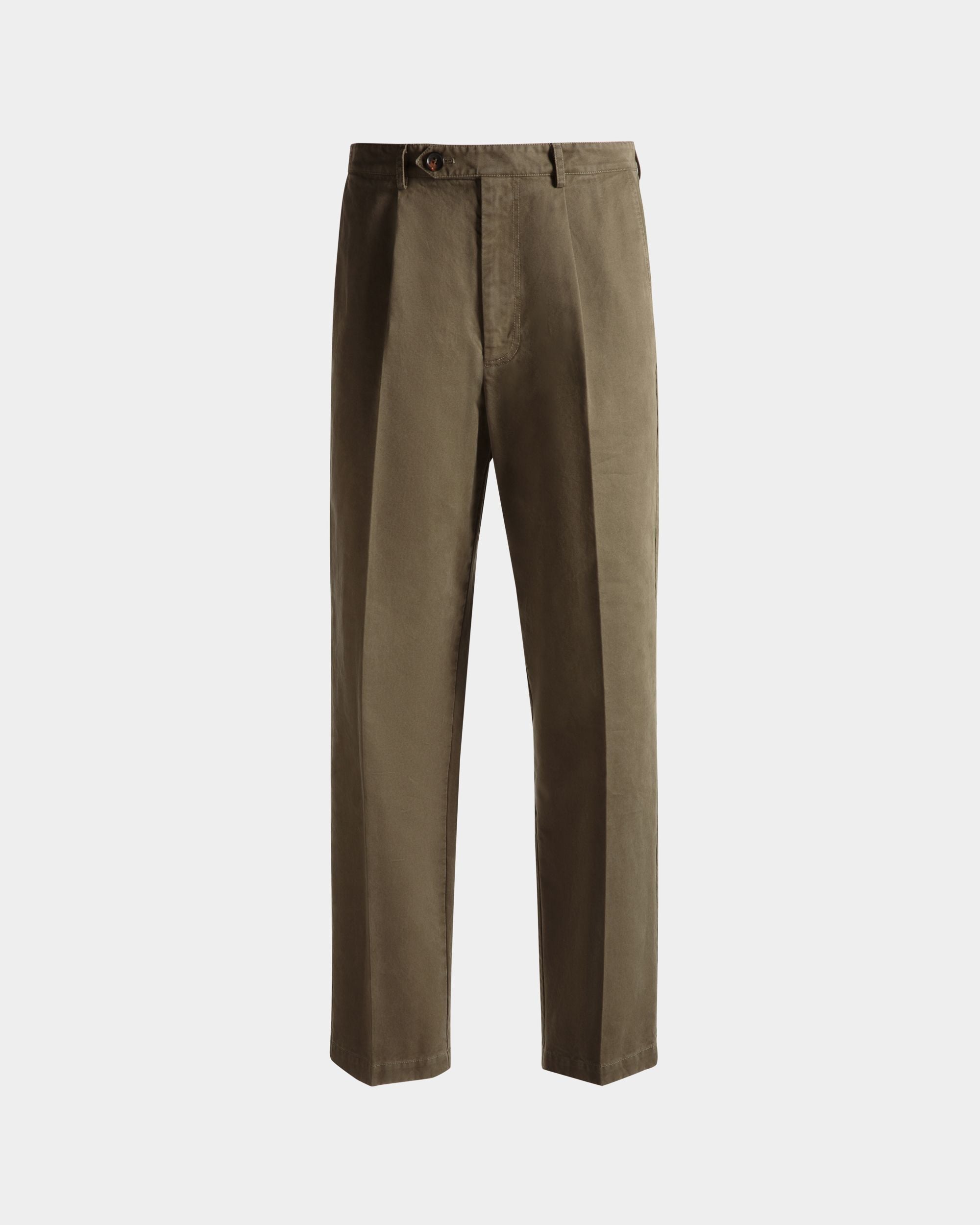 Pantalón Con Pinzas Regular De Algodón Military Green - Hombre - Bally - 01