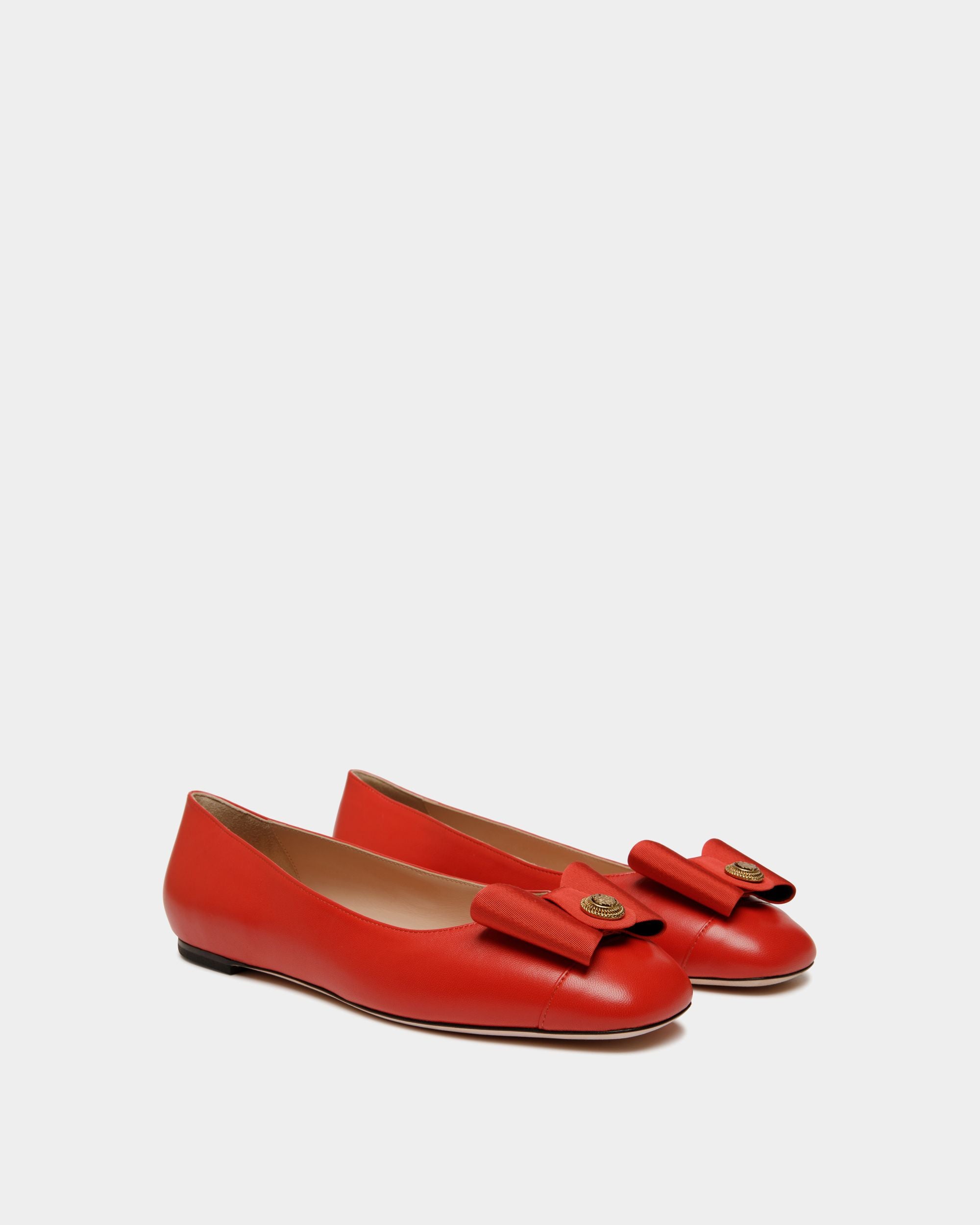 B-Bow Flat in Red Leather - Women's - Bally - 02