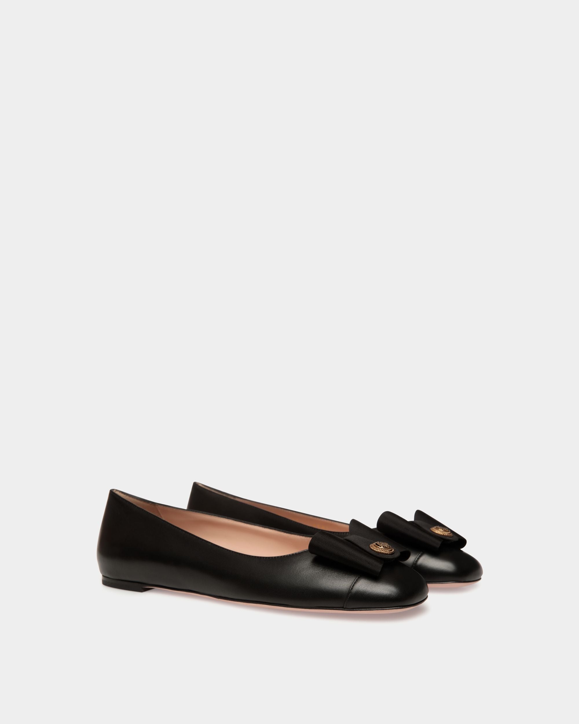 B-Bow Flat in Black Leather - Women's - Bally - 02