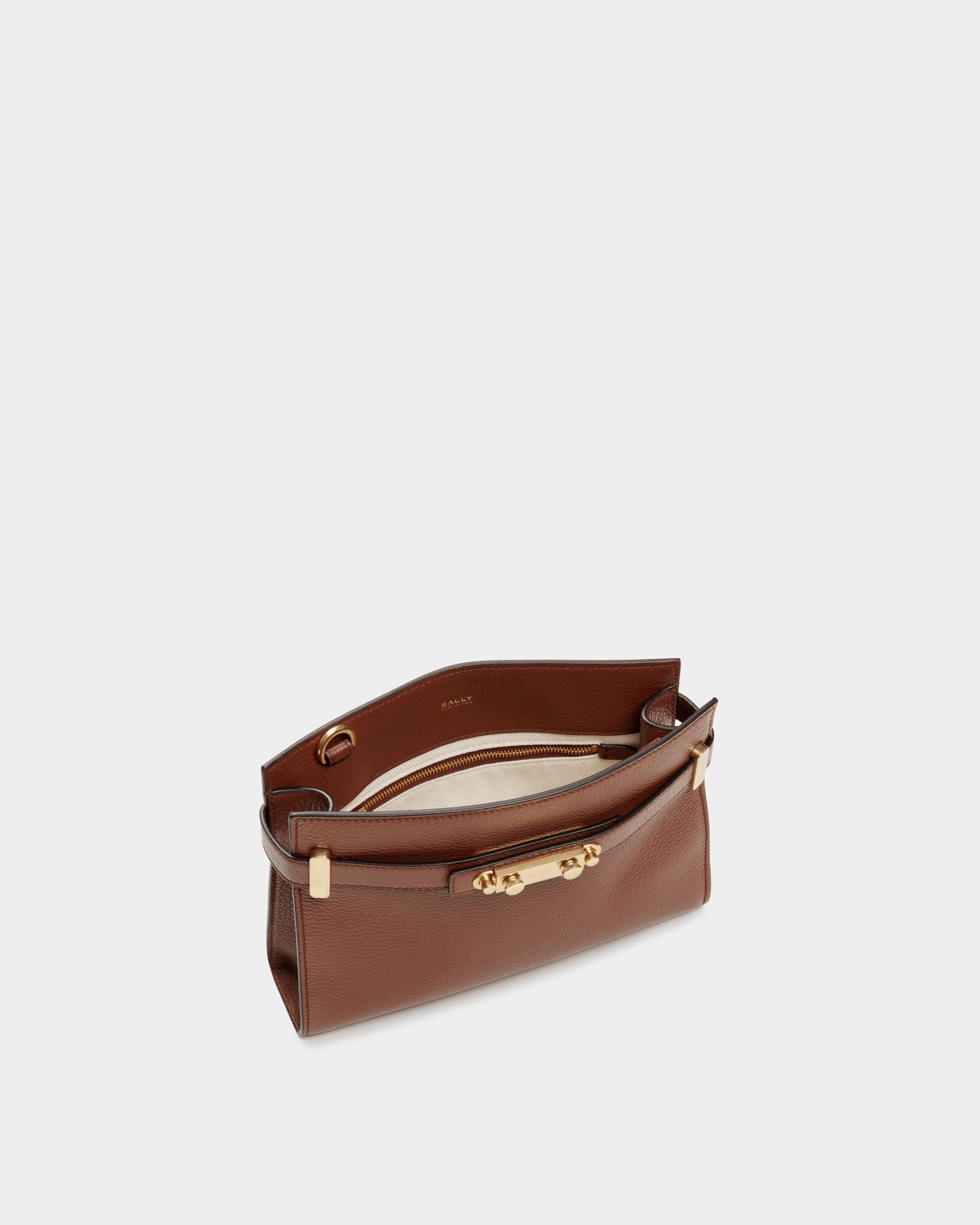 Carriage Crossbody Bag in Brown Grained Leather - Women's - Bally - 04