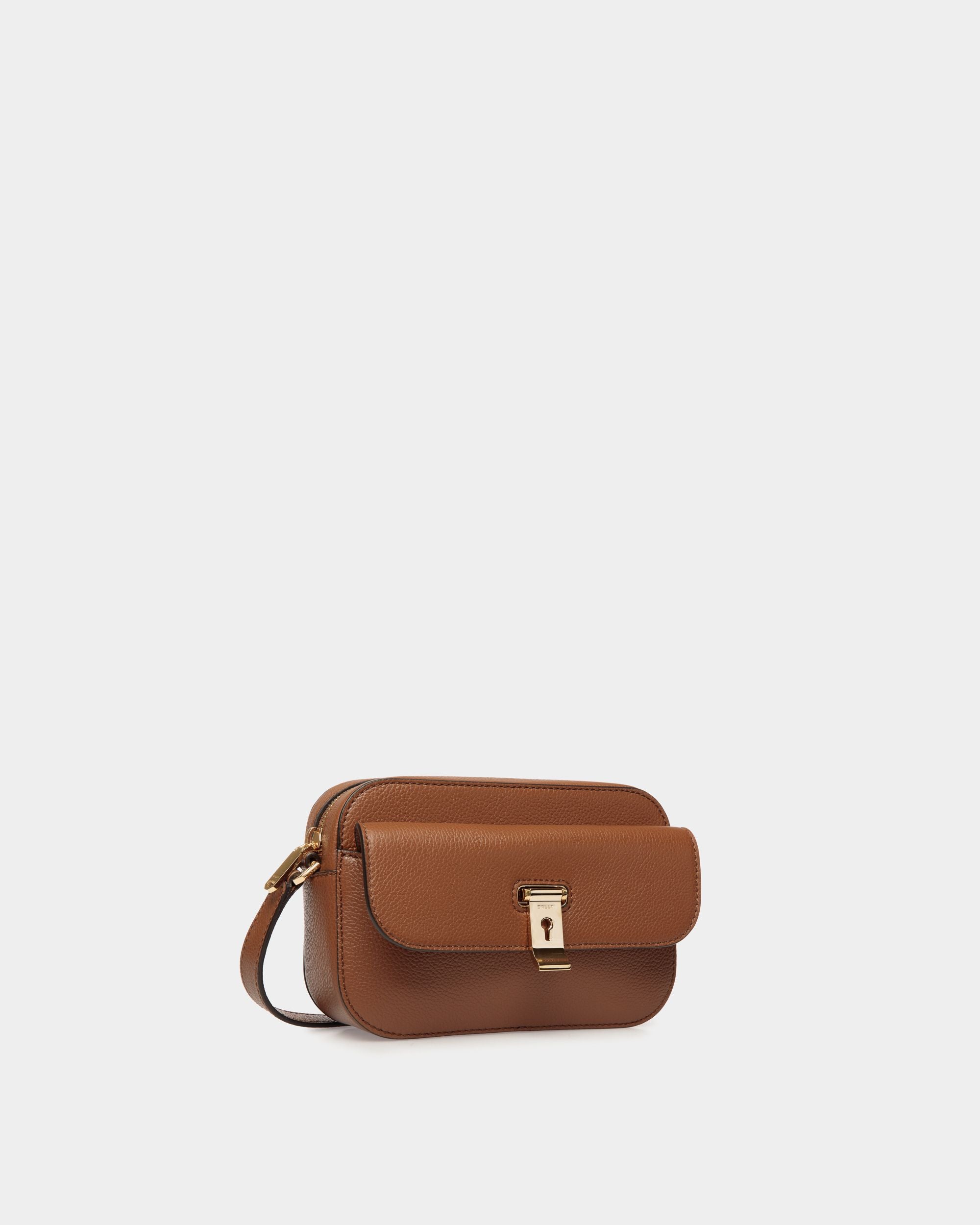 Lock Me Small Crossbody Bag in Brown Grained Leather - Women's - Bally - 03