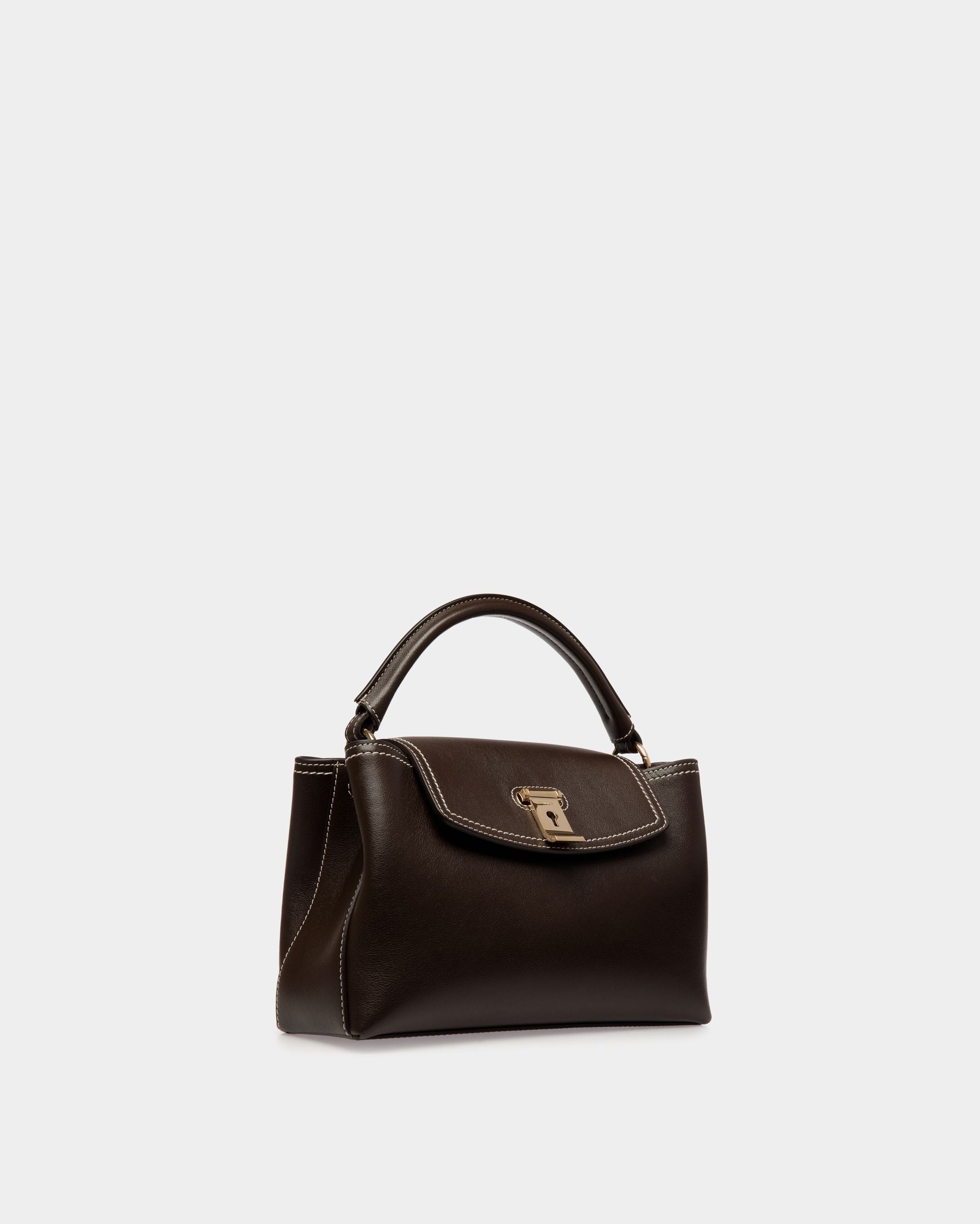 Lock Me Small Top Handle Bag in Ebano Leather - Women's - Bally - 03