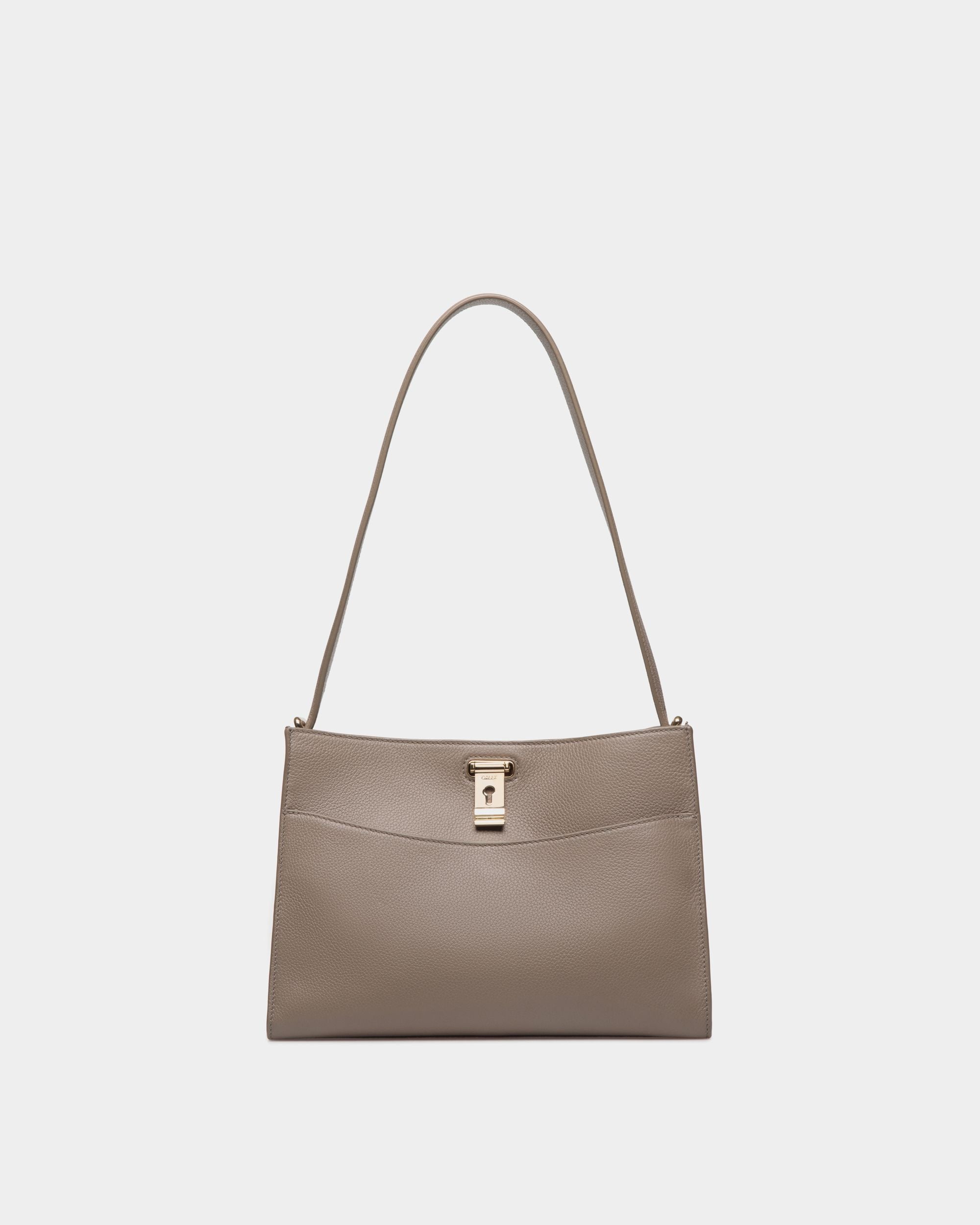 Lock Me Shoulder Bag in Taupe Grained Leather - Women's - Bally - 01