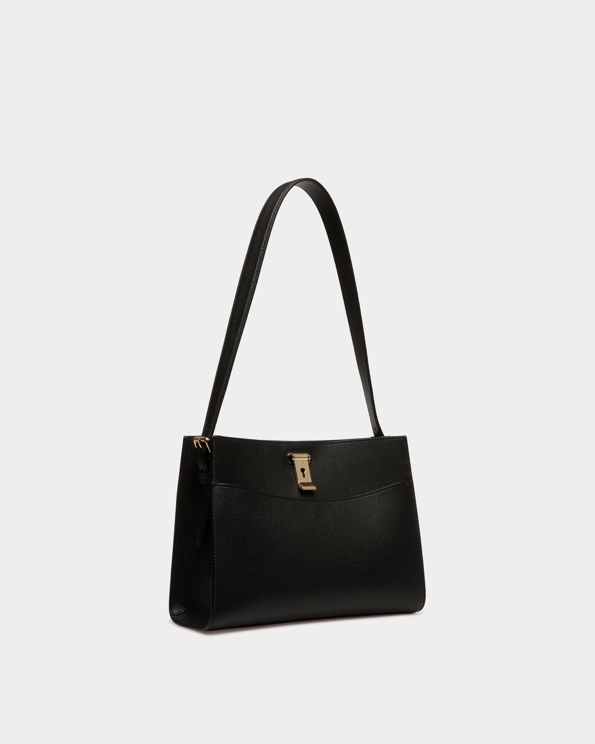 Lock Me Shoulder Bag in Black Grained Leather - Women's - Bally - 03