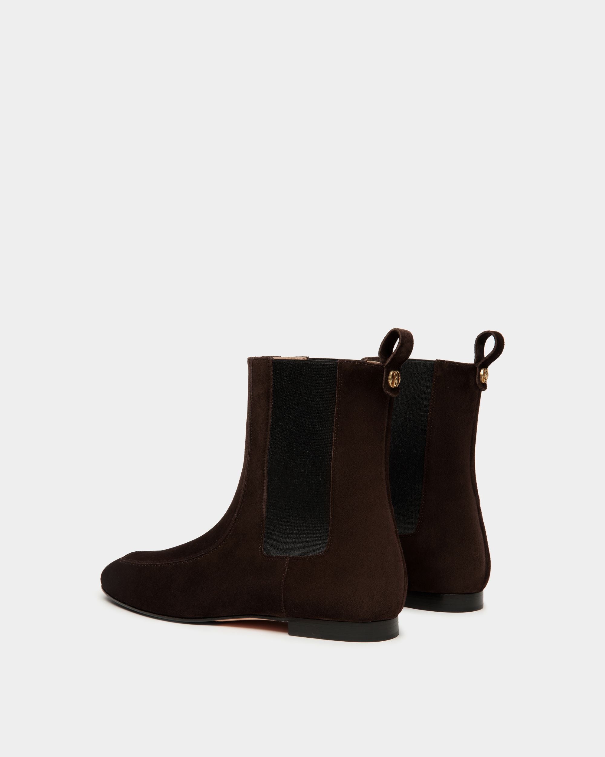 Daily Emblem Bootie In Ebano Suede Leather - Women's - Bally - 03