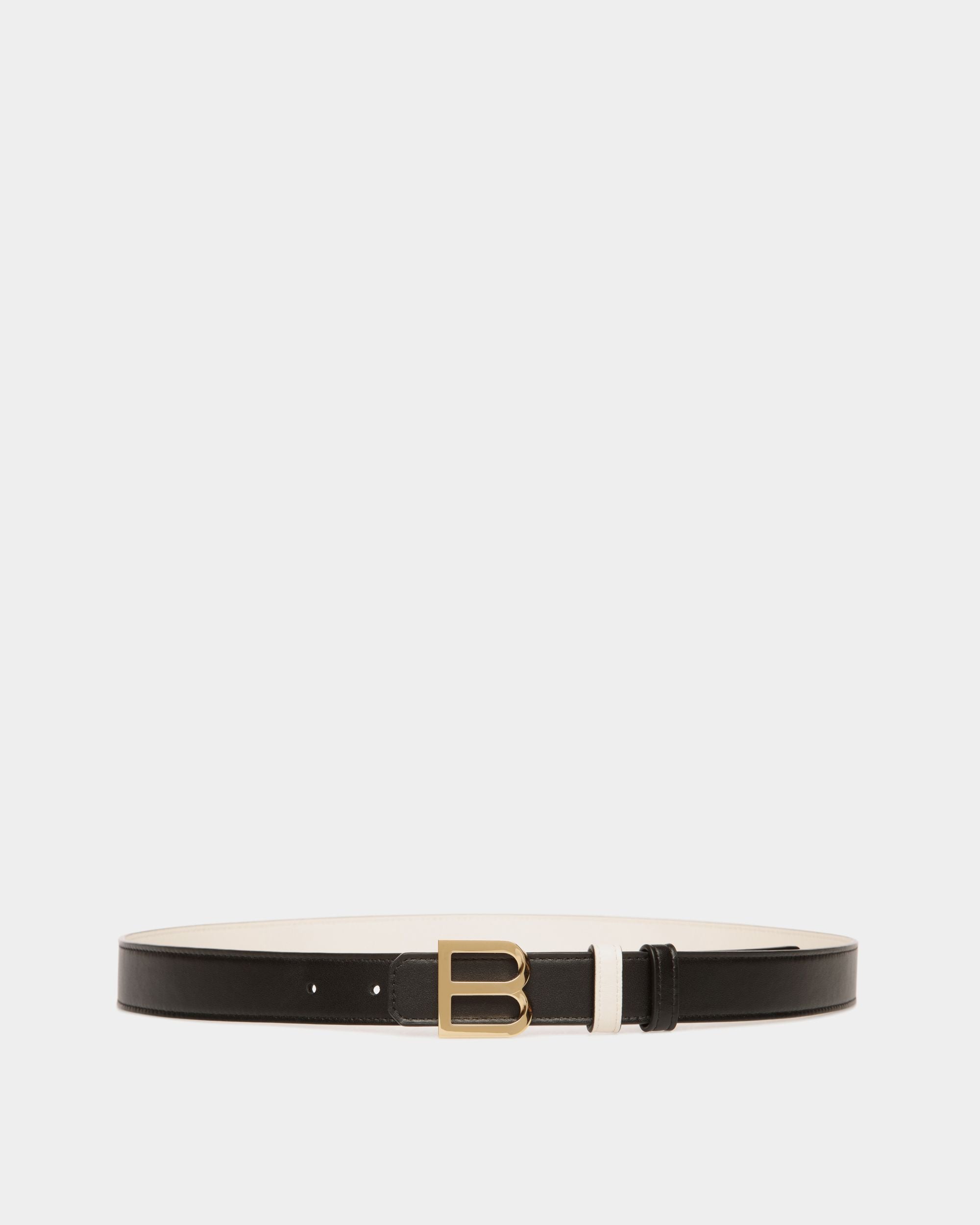 B Twist 25mm Reversible Belt in Black and White Leather - Women's - Bally - 01