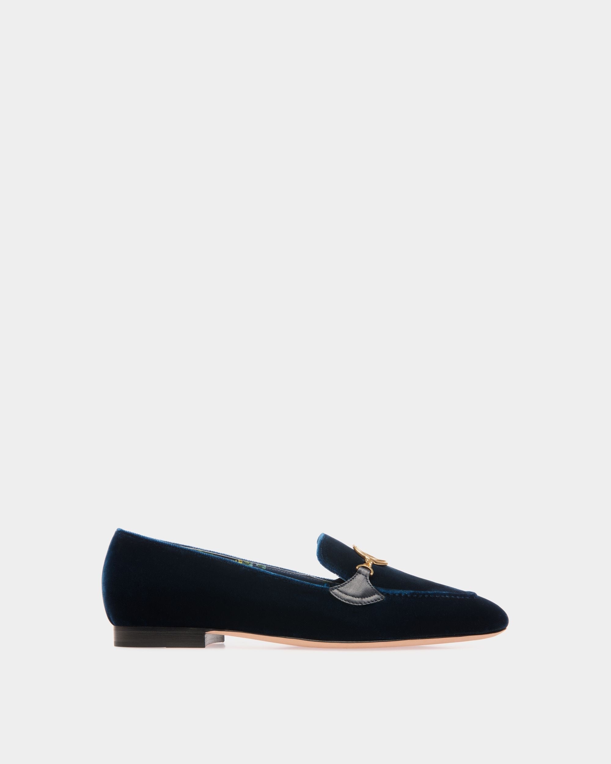 Mocasín Daily Emblem De Terciopelo Navy Blue - Mujer - Bally - 01