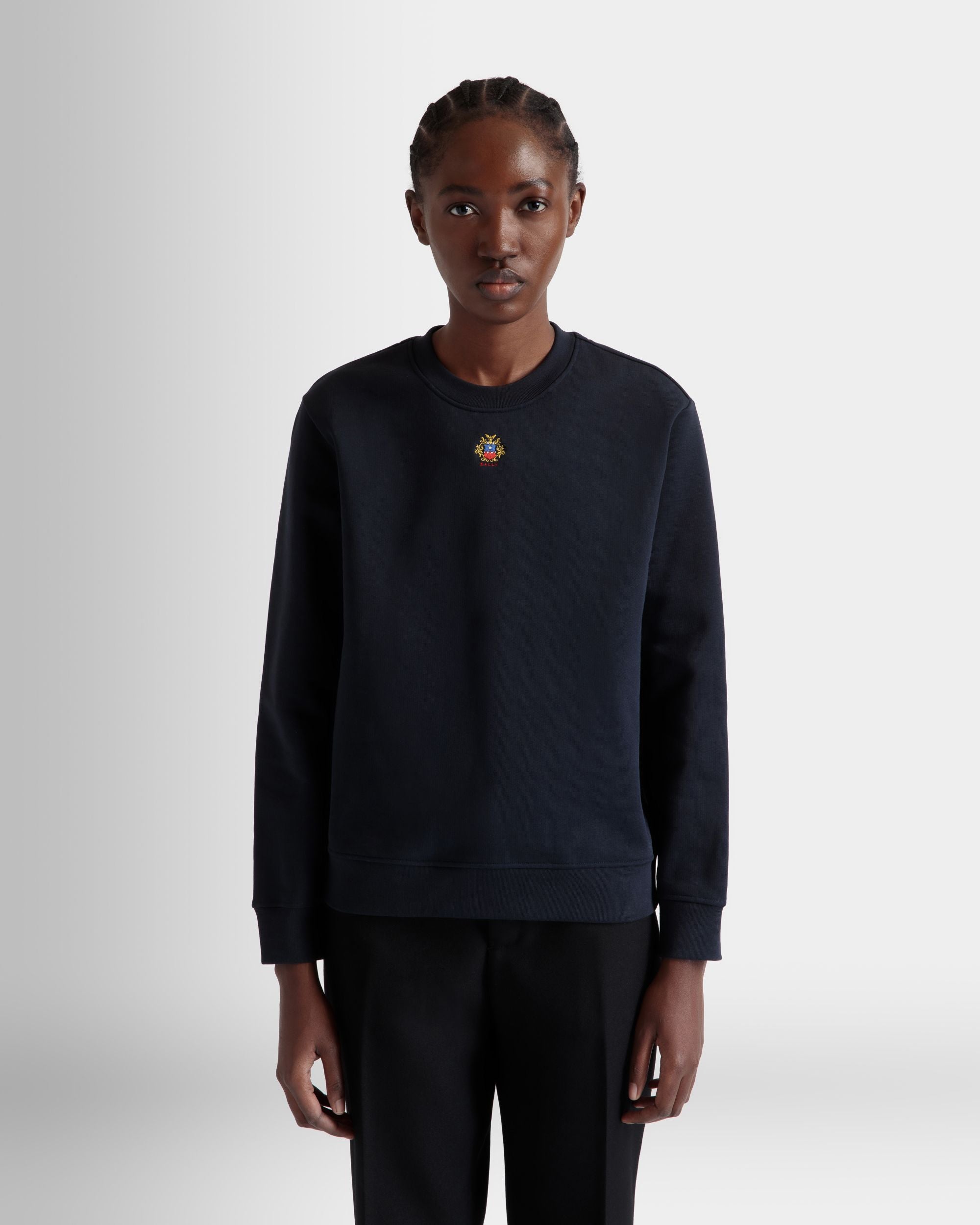 Crewneck With Bally Crest Logo In Navy Blue Cotton - Women's - Bally - 08