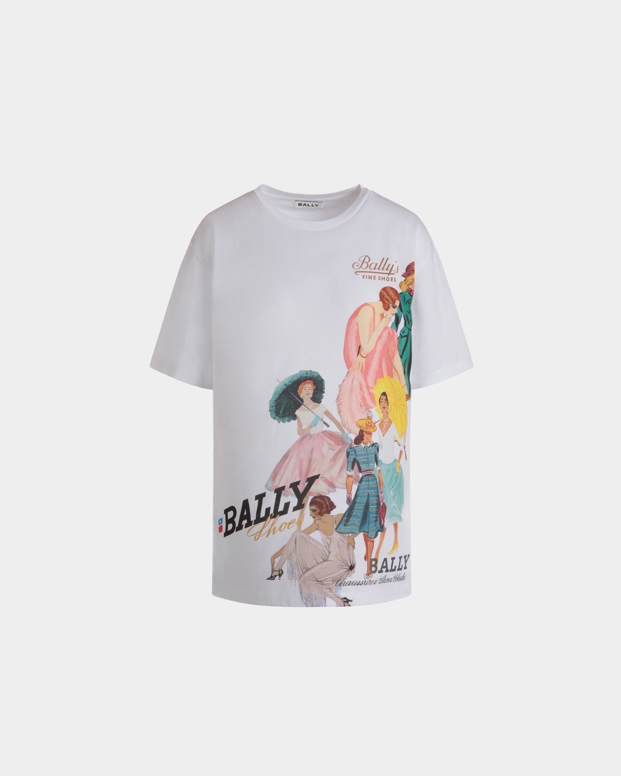 T-Shirt With Bally Ladies Print In White Cotton - Women's - Bally - 01