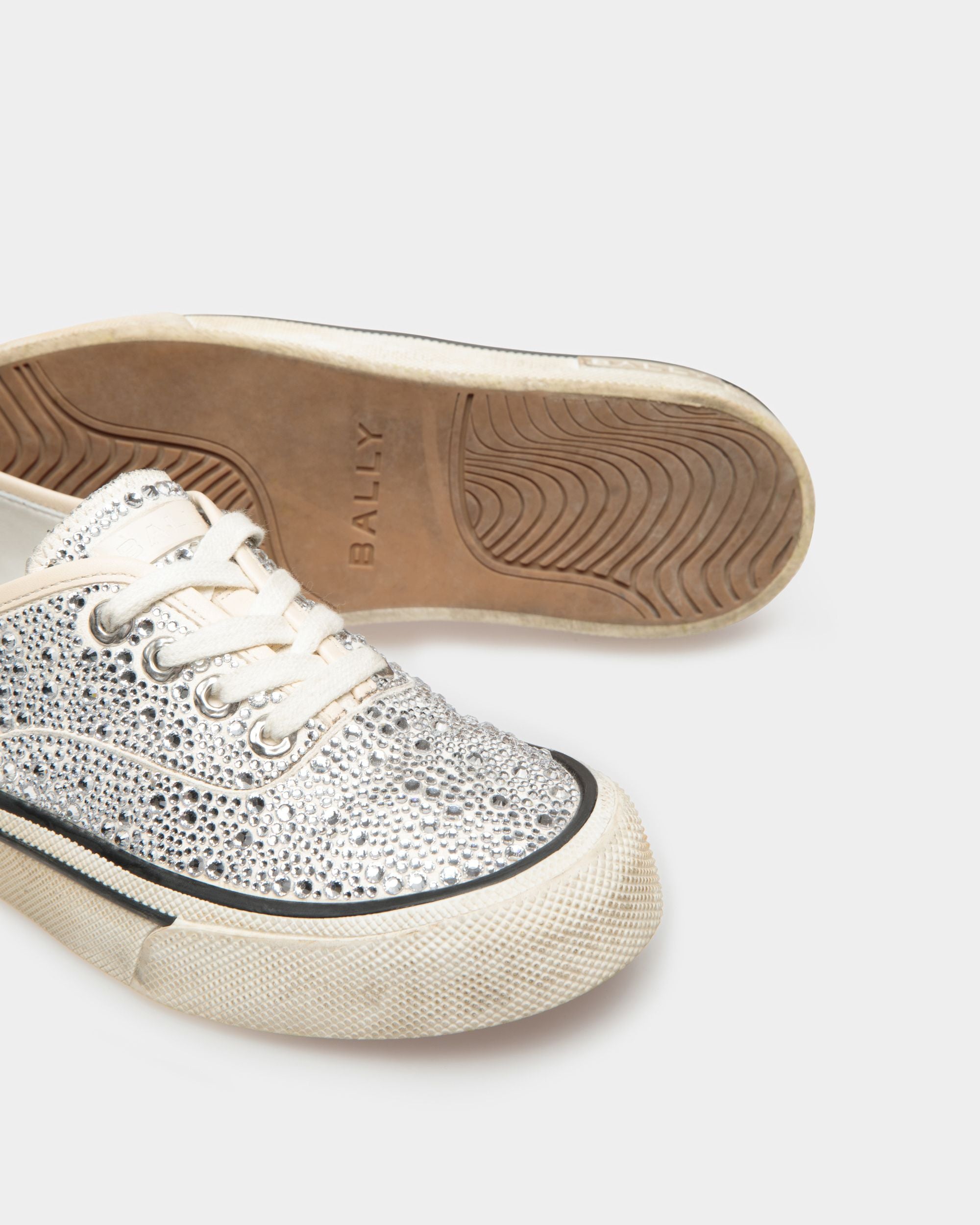 Lawren Sneakers In Bone Leather And Rhinestones - Women's - Bally - 05