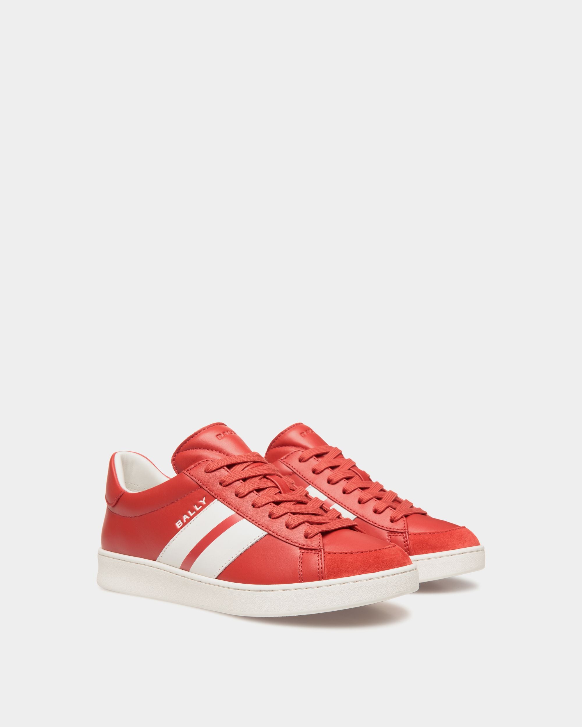 Tennis Sneaker In Candy Red And White Leather - Women's - Bally - 02