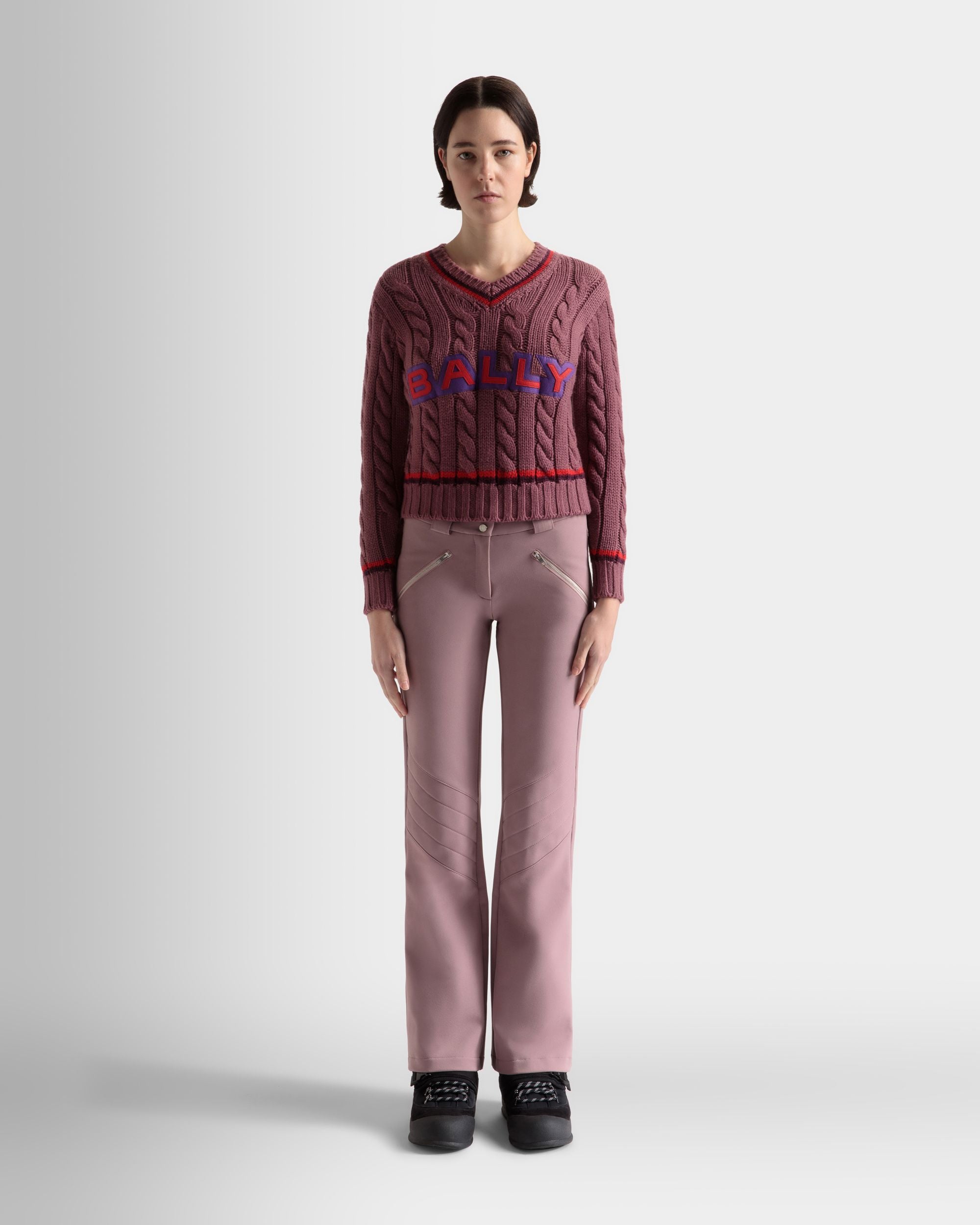 V-Neck Sweater In Light Pink Wool - Women's - Bally - 02