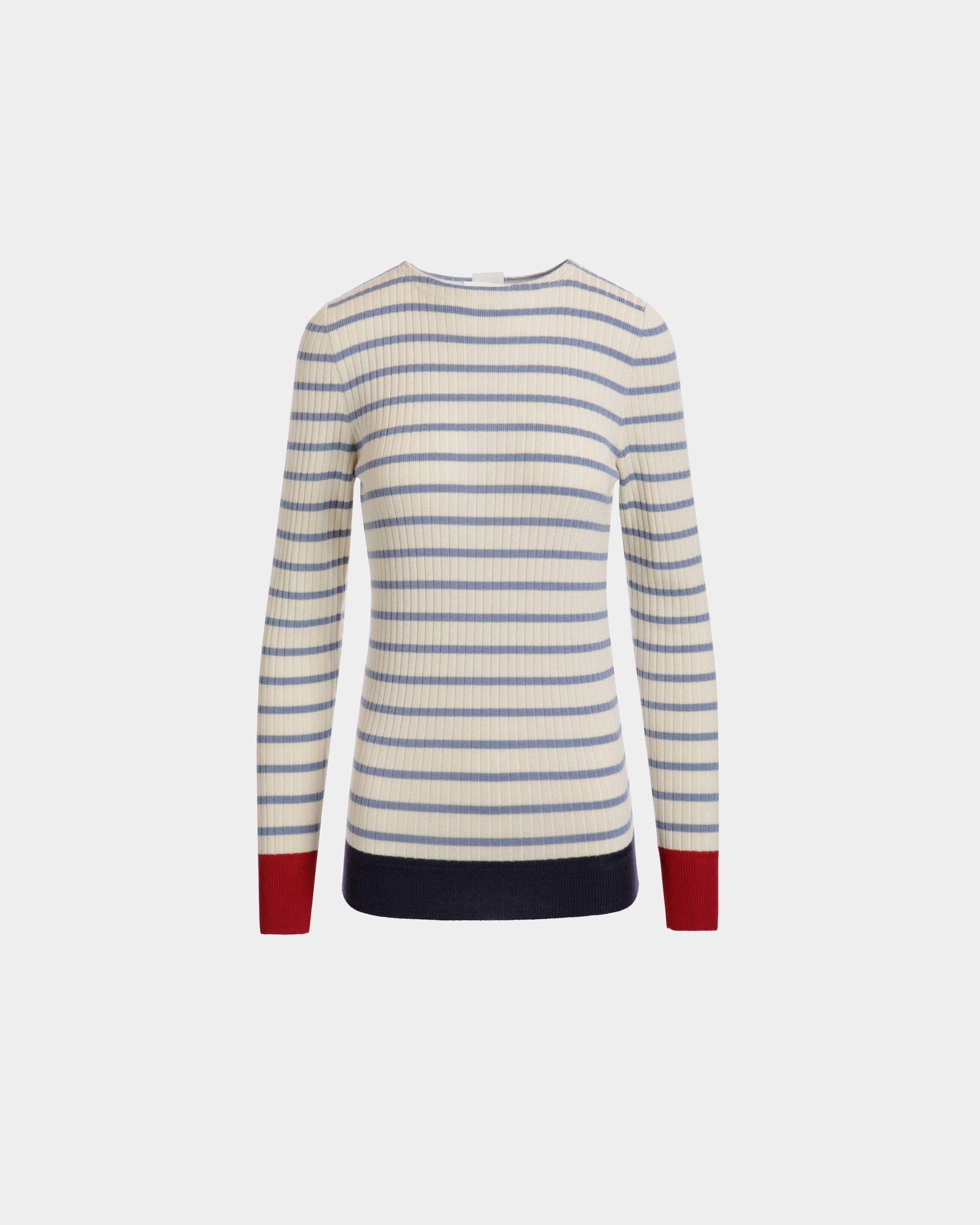 Long Sleeve Top in an Ivory And Light Blue Wool Blend - Women's - Bally - 01