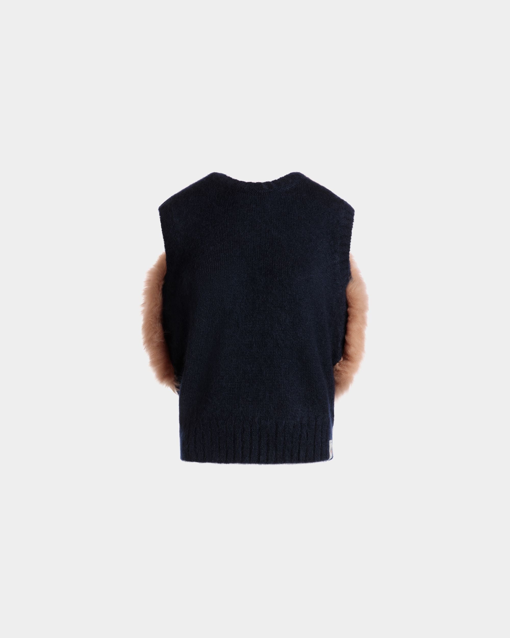 Knit Vest In Navy Blue And Praline Beige Mohair And Silk - Women's - Bally - 01