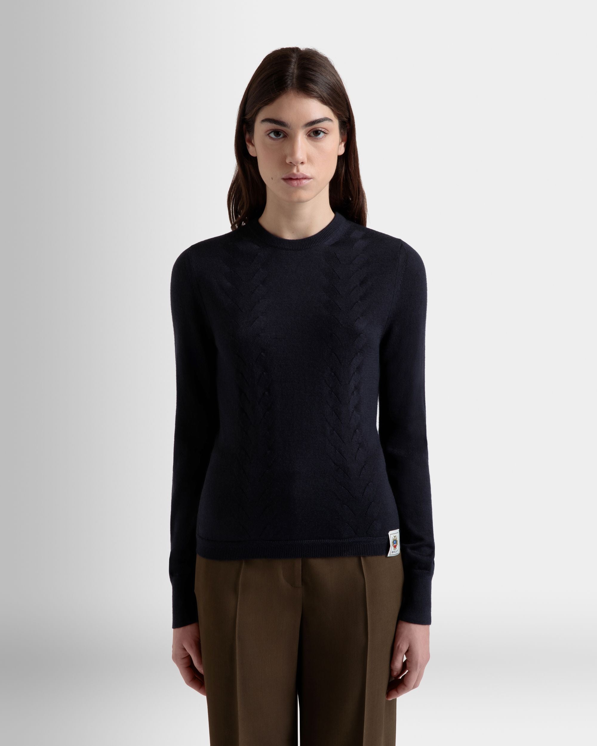 Long Sleeve Top in Navy Blue Cashmere And Silk - Women's - Bally - 08