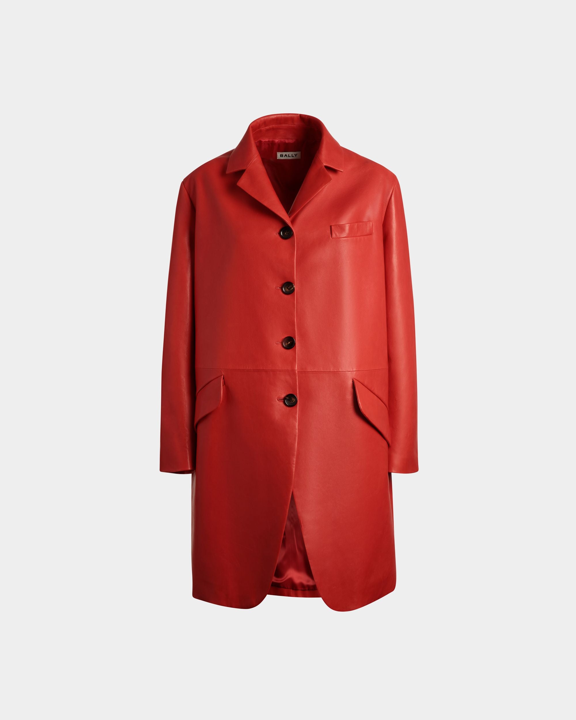 Single-Breasted Midi Coat In Candy Red Leather - Women's - Bally - 01