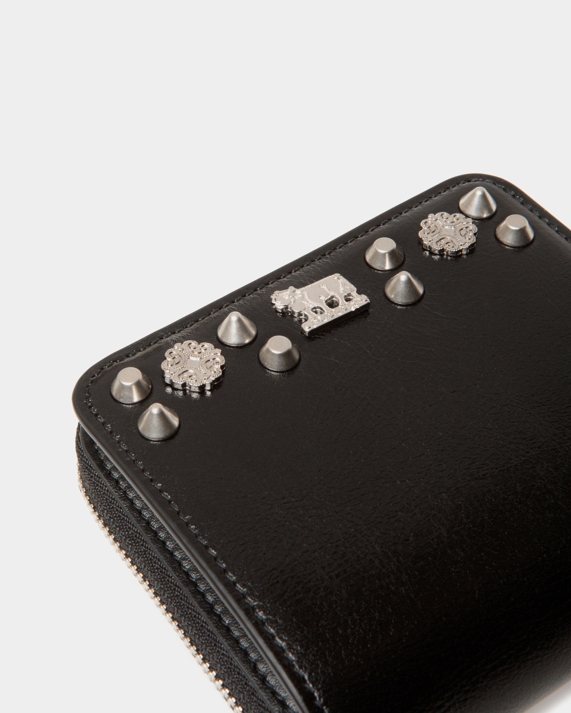 Swissness Wallet In Black Leather with Studs - Women's - Bally - 04