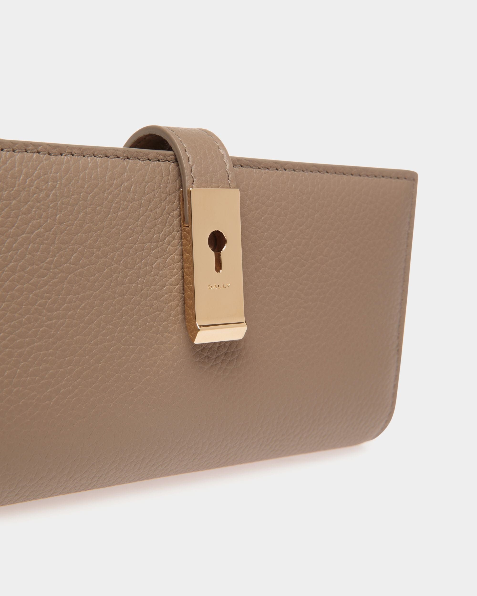 Lock Me Long Wallet in Taupe Grained Leather - Women's - Bally - 04