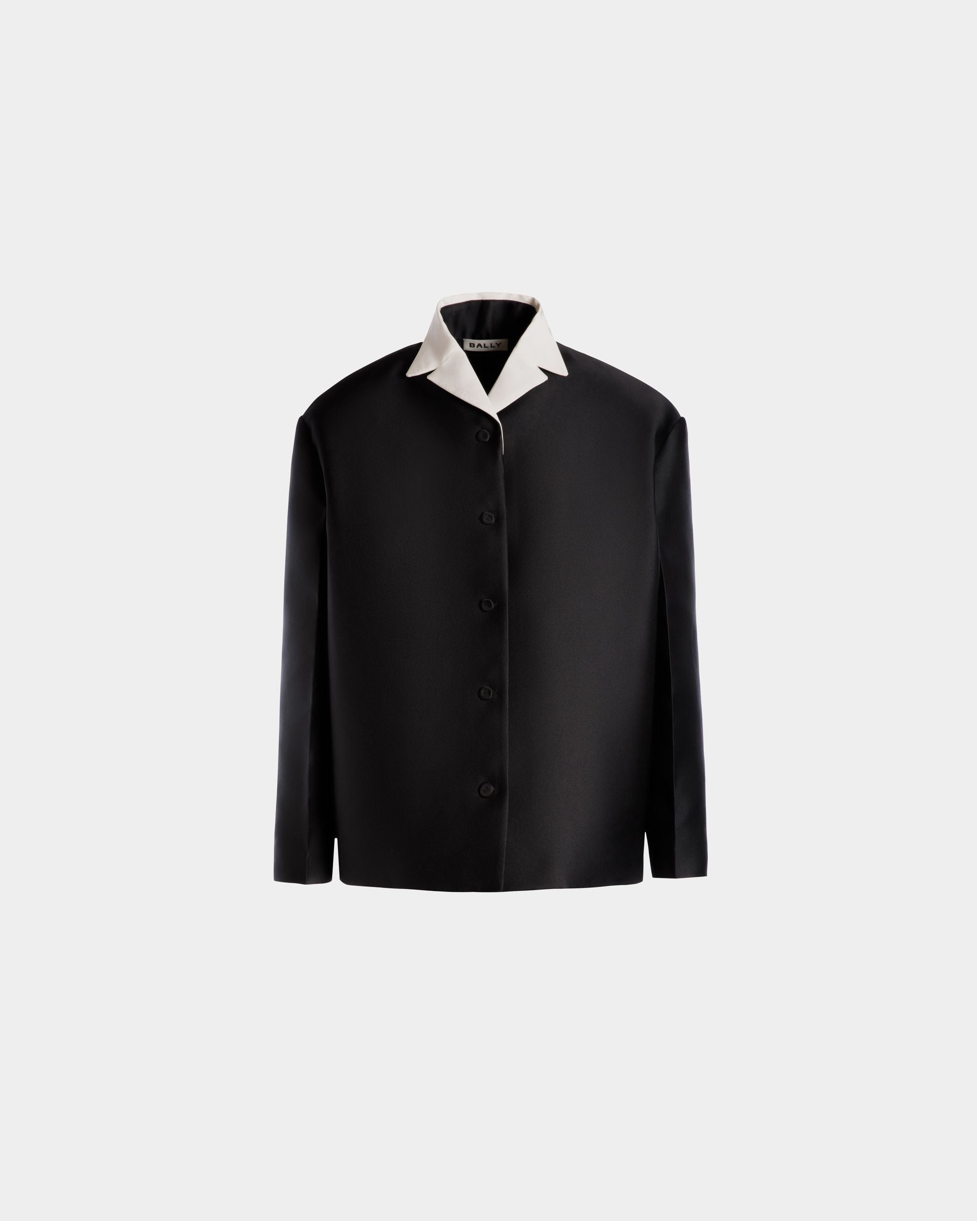 Contrast Collar Blazer In Black Silk Blend - Women's - Bally - 01