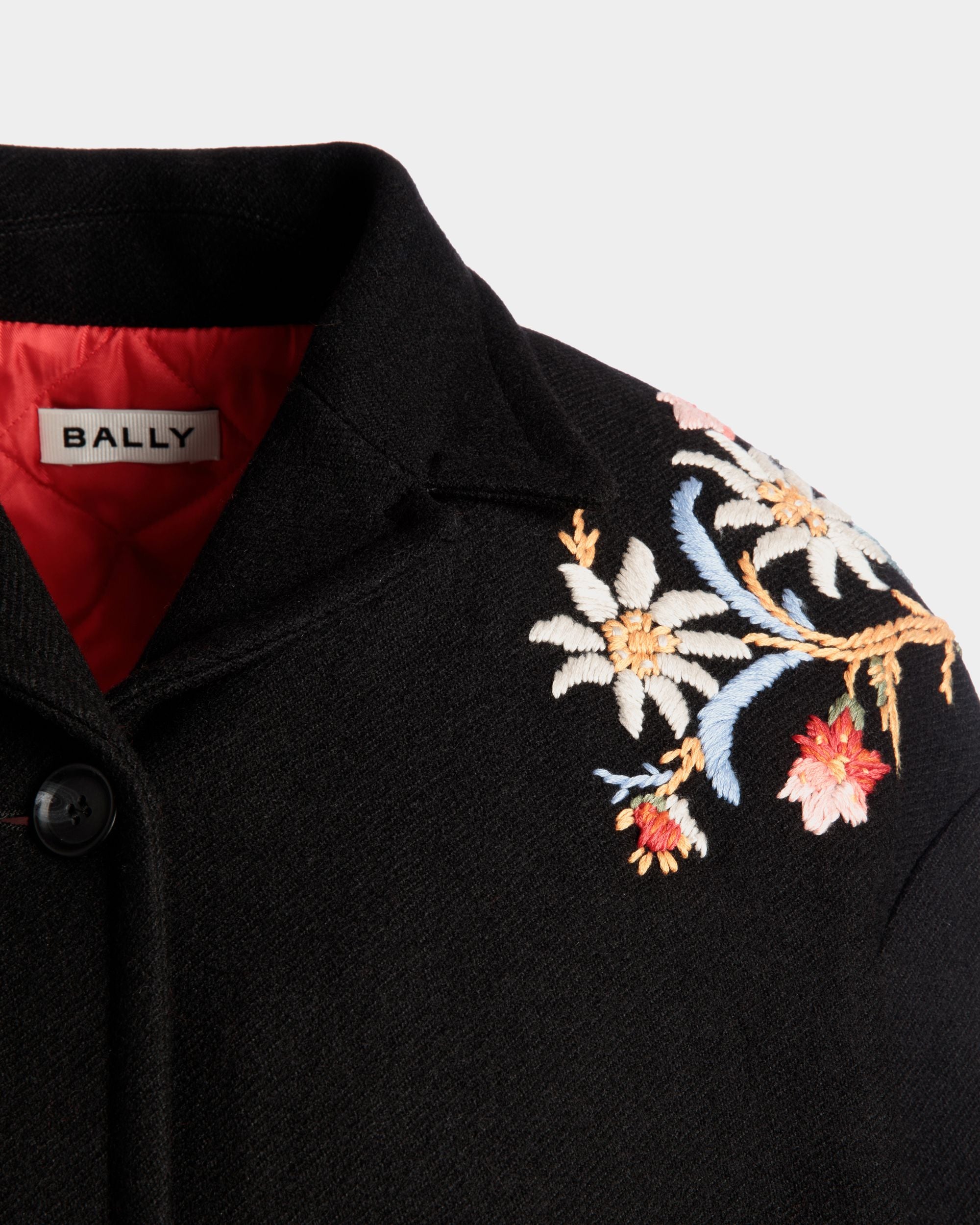 Winter Capsule Jacket With Alpine Flowers in a Black Wool Blend - Women's - Bally - 02