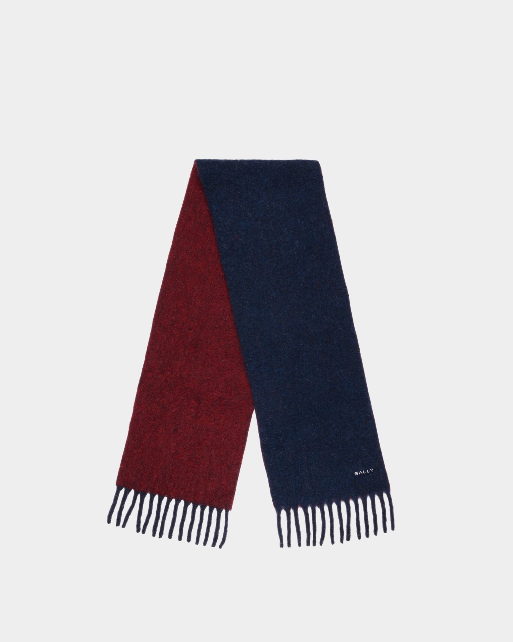 Scarf In Navy Blue And Candy Red Wool Blend - Women's - Bally - 01