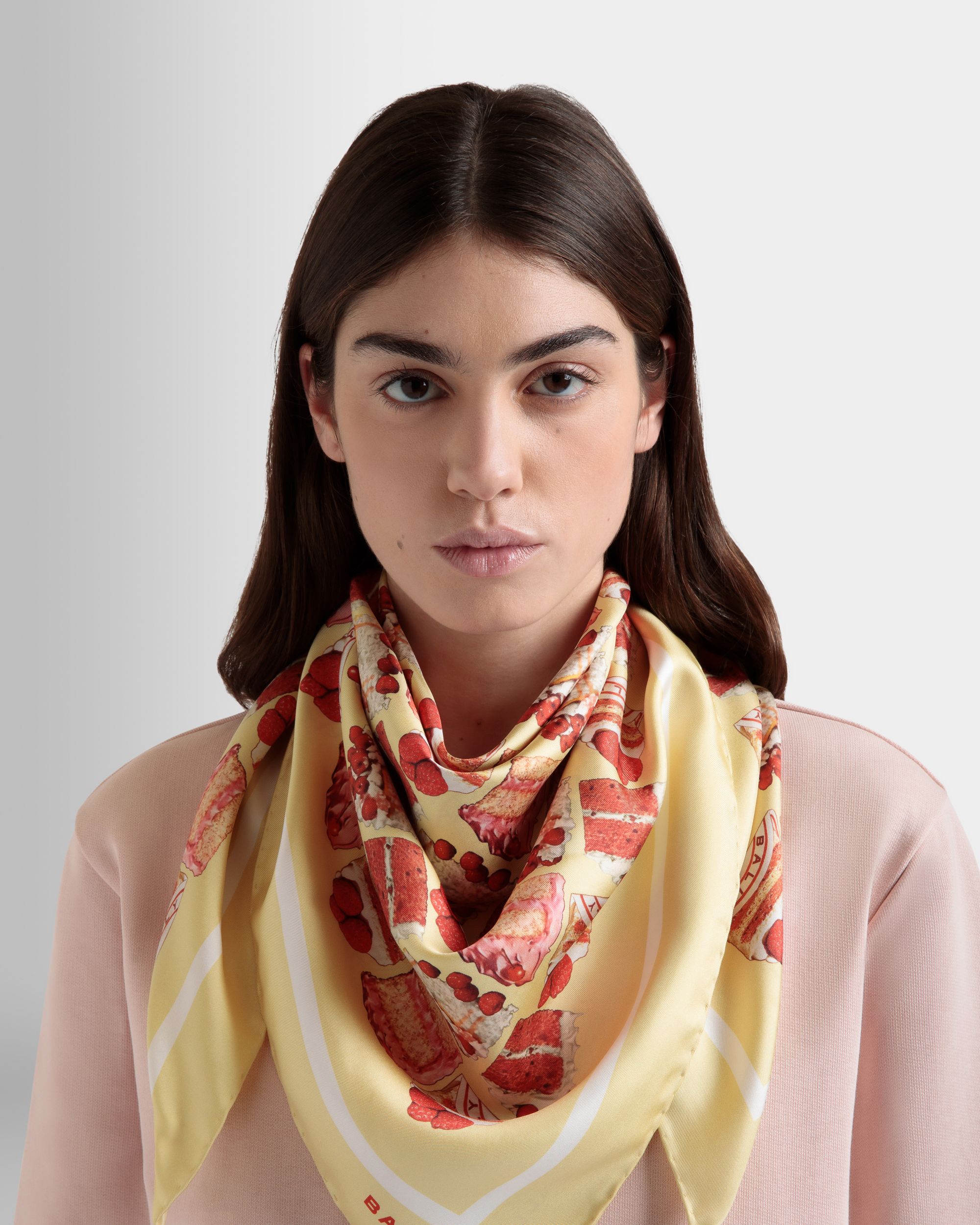 Silk Scarf With a Bally Cake Print in Cream - Women's - Bally - 02