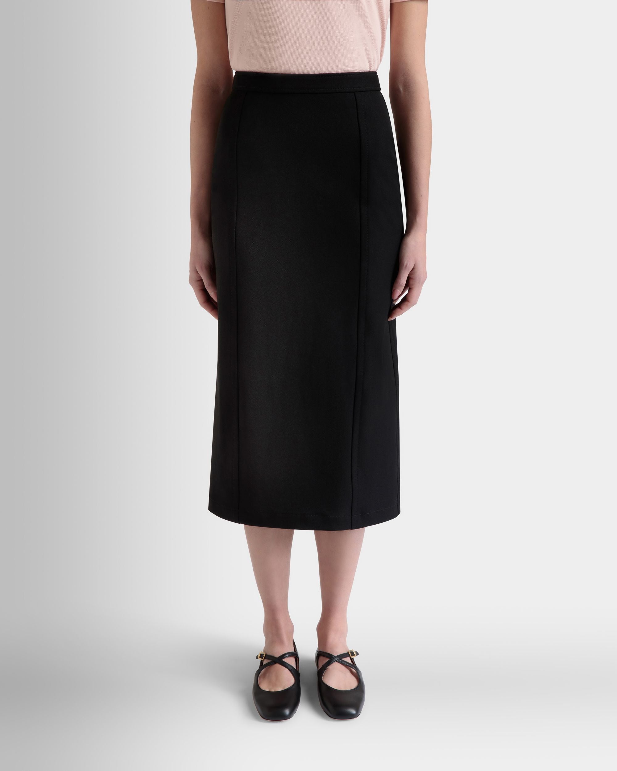 Midi Skirt in Black Nylon Gabardine - Women's - Bally - 08