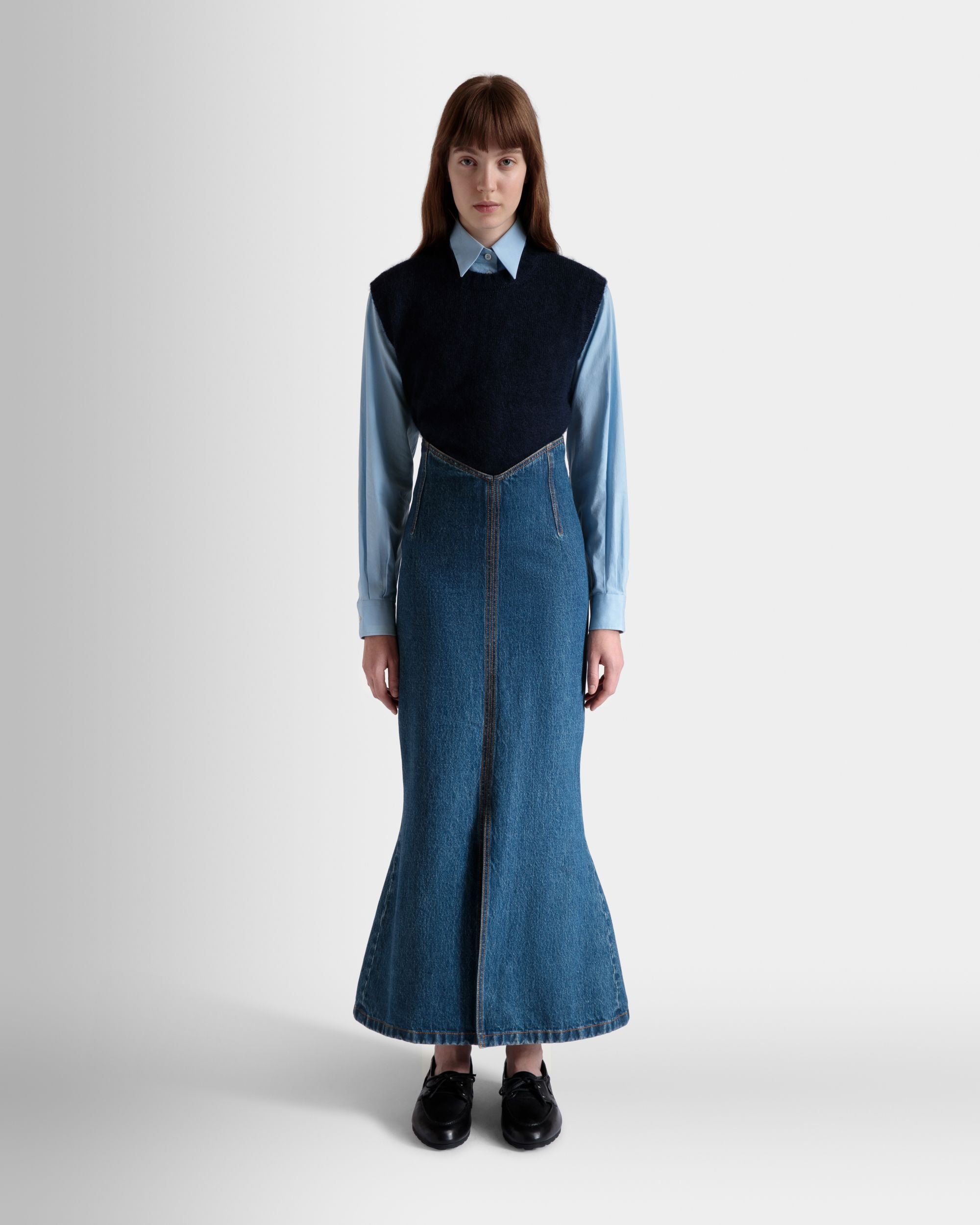 Long Skirt In Medium Blue Cotton - Women's - Bally - 02