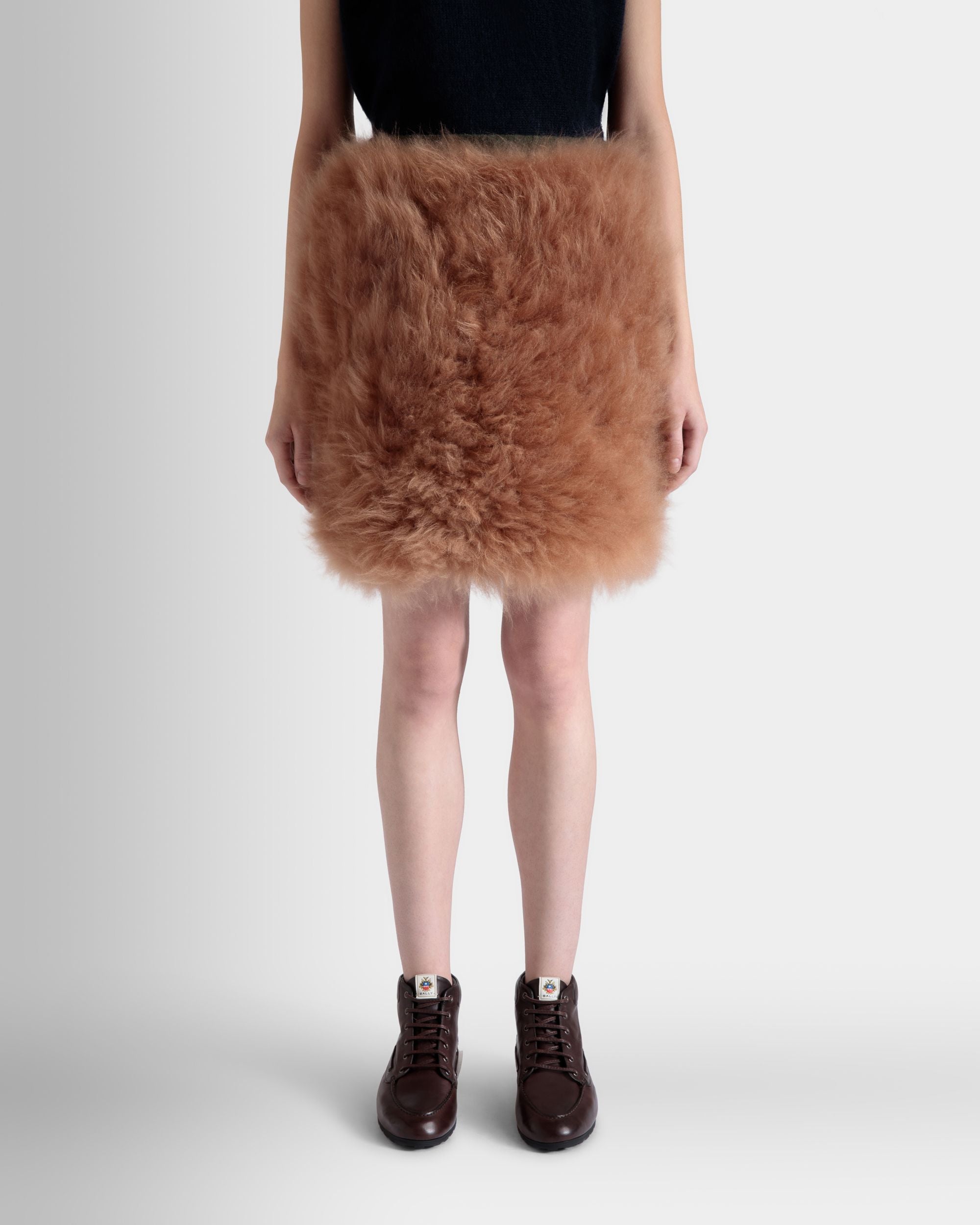 Mini Skirt In Dark Green And Praline Beige Wool and Shearling - Women's - Bally - 03