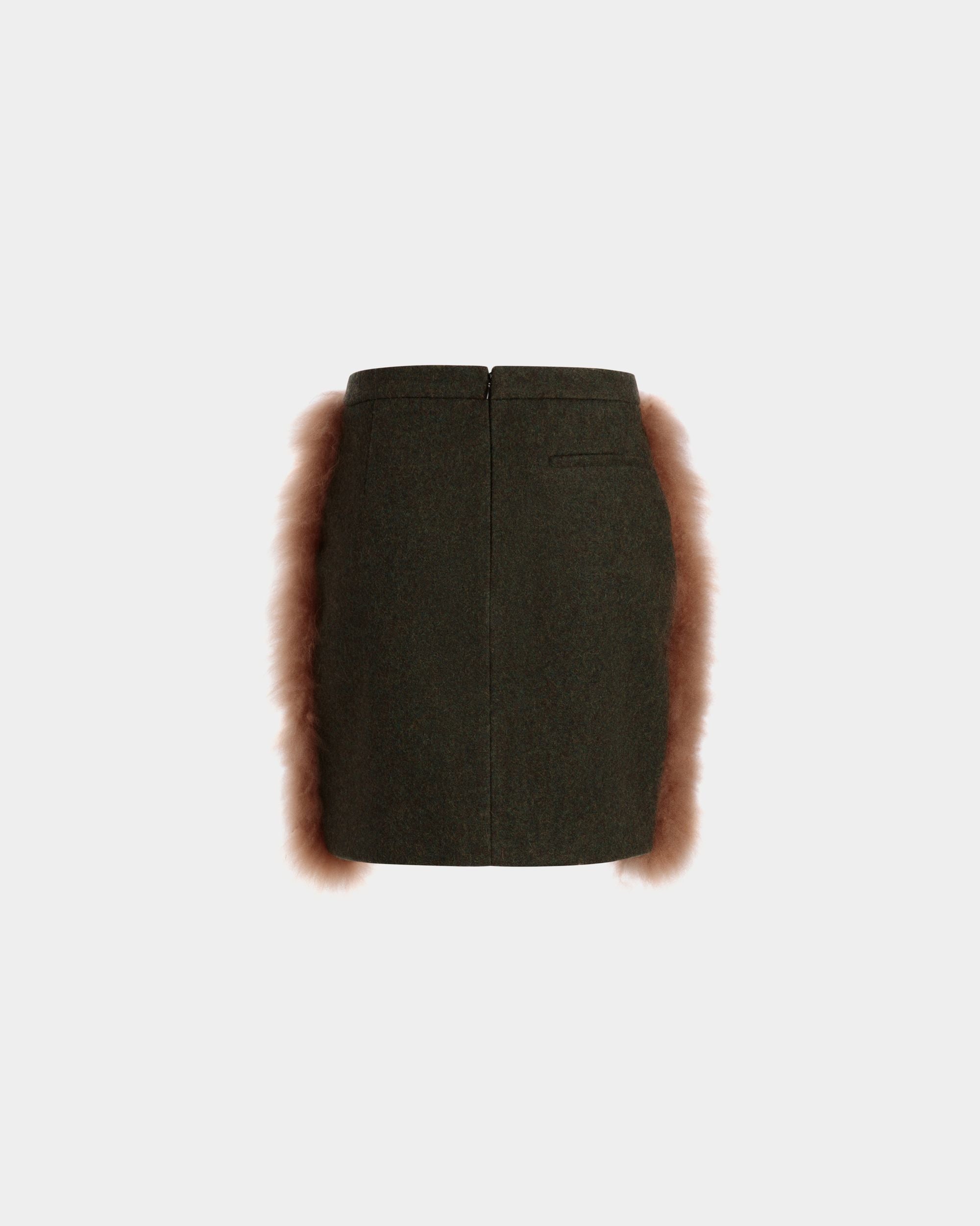 Mini Skirt In Dark Green And Praline Beige Wool and Shearling - Women's - Bally - 07