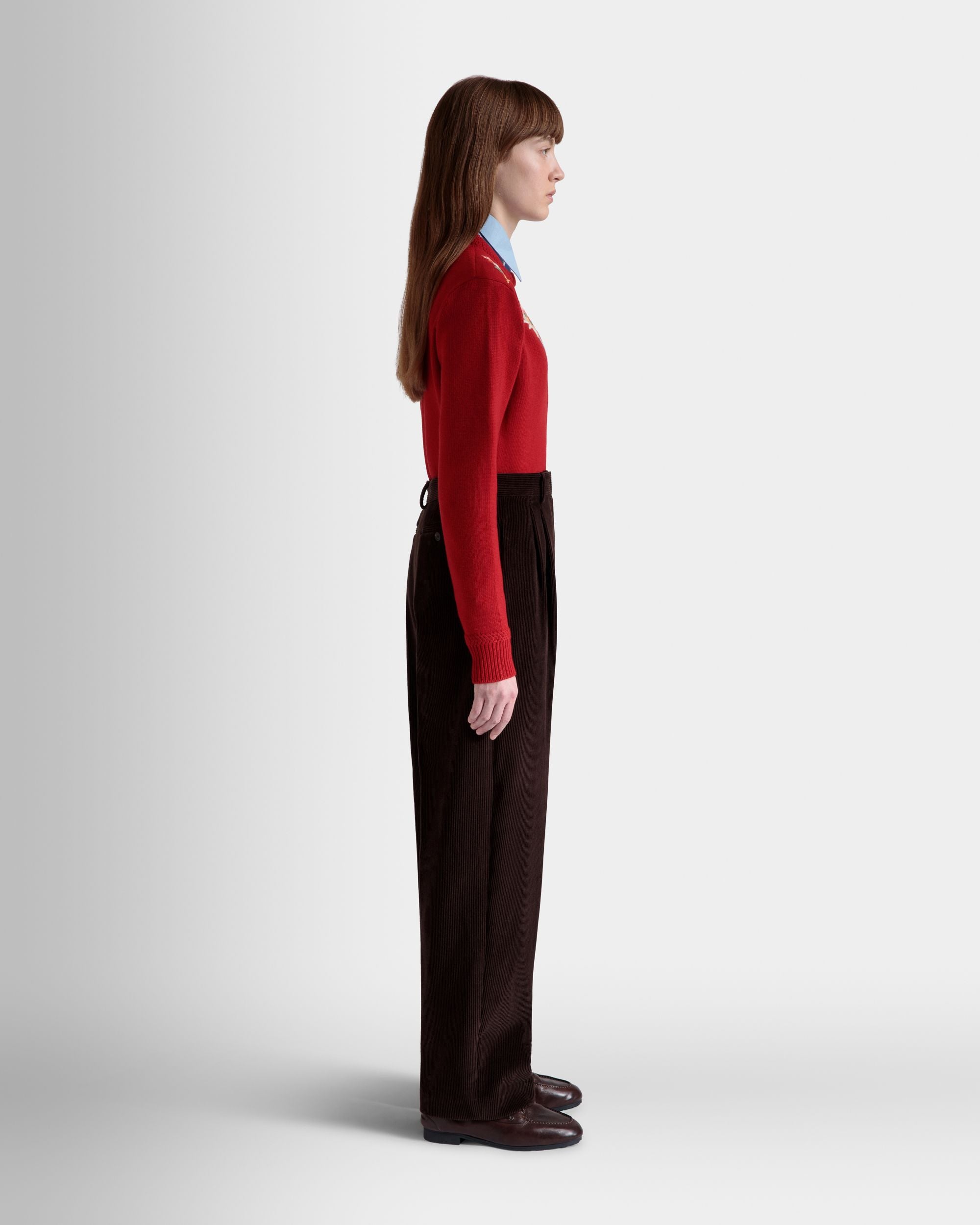 Winter Capsule Pleated Pants in Ebano Cotton Corduroy - Women's - Bally - 05